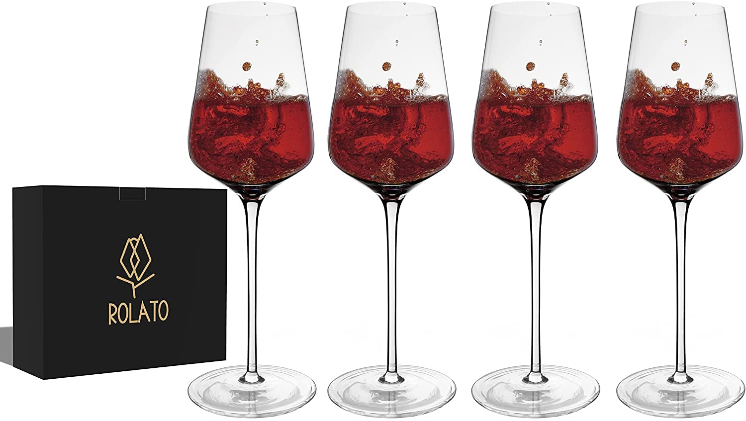 ROLATO Handmade Burgundy Wine Glasses - Elegant Gift for Weddings & Holidays