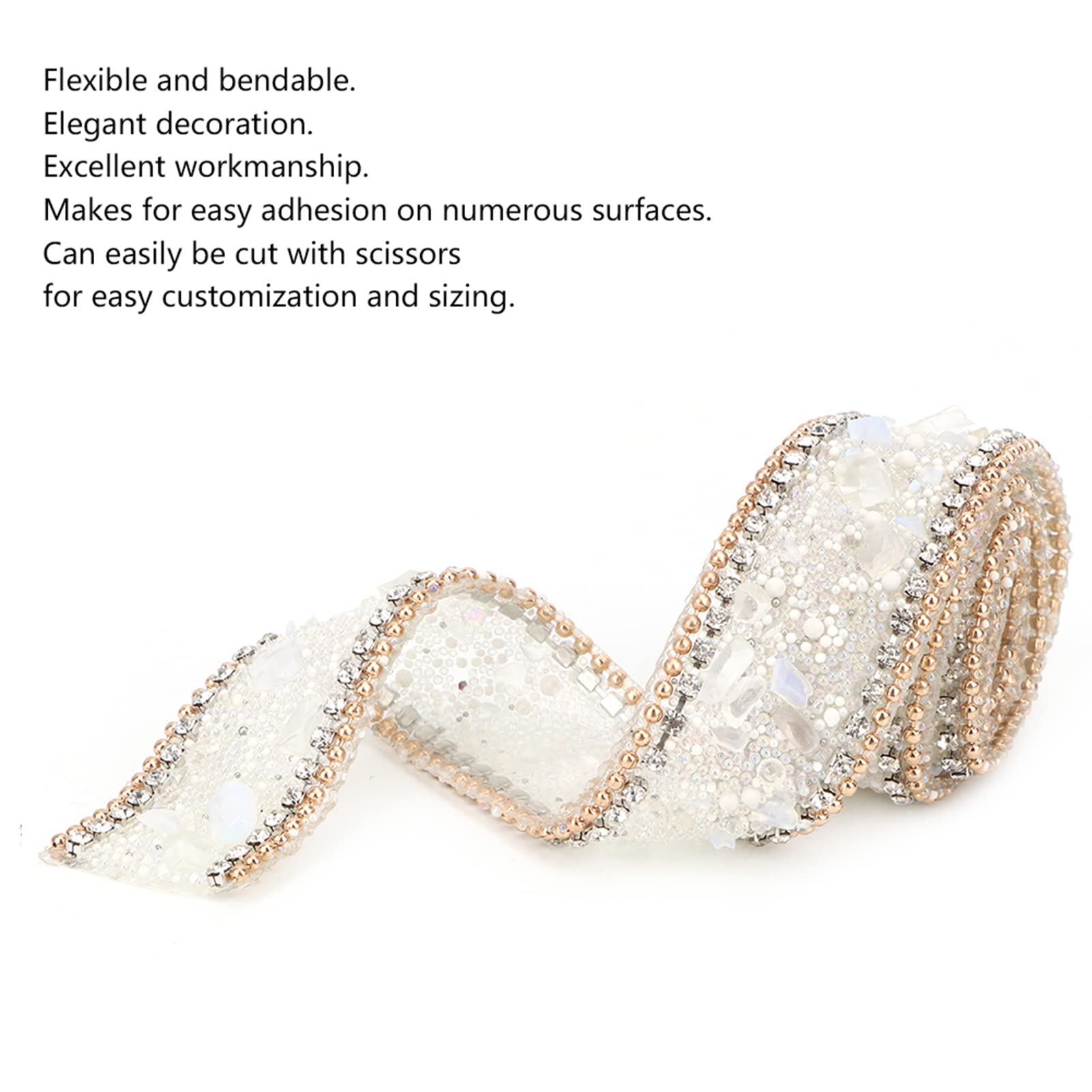 Rhinestone Ribbon & Crystal Chain Trim - Gold Bead Embellishment for Wedding Dresses, Bridal Gowns & Evening Wear Decoration | Elegant Dress Embellishment for DIY Fashion & Formal Attire