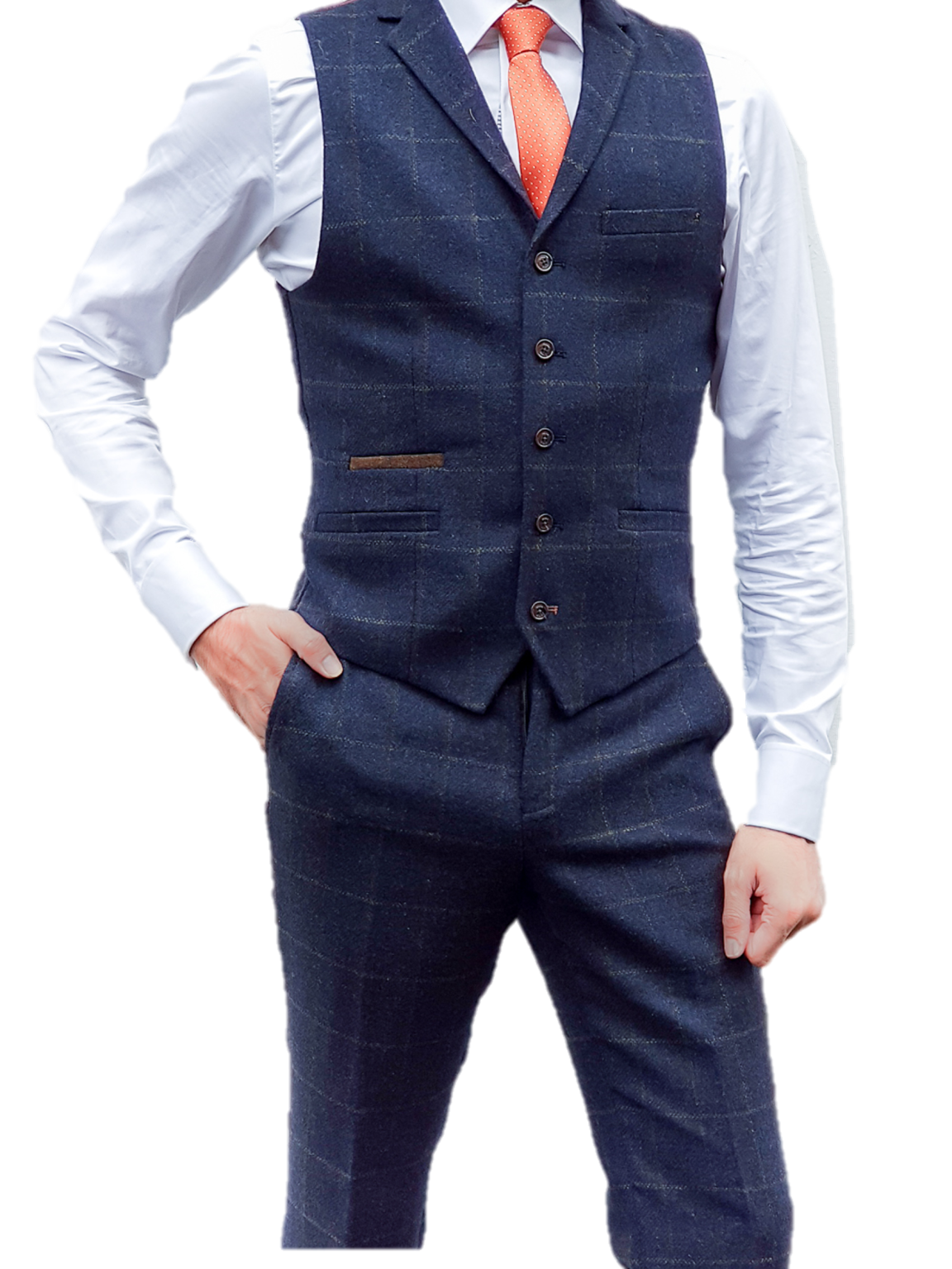 Cavani Kemson Men's Slim Fit Tweed Waistcoat Vest in Navy - Perfect for Formal Events, Weddings & Business Attire