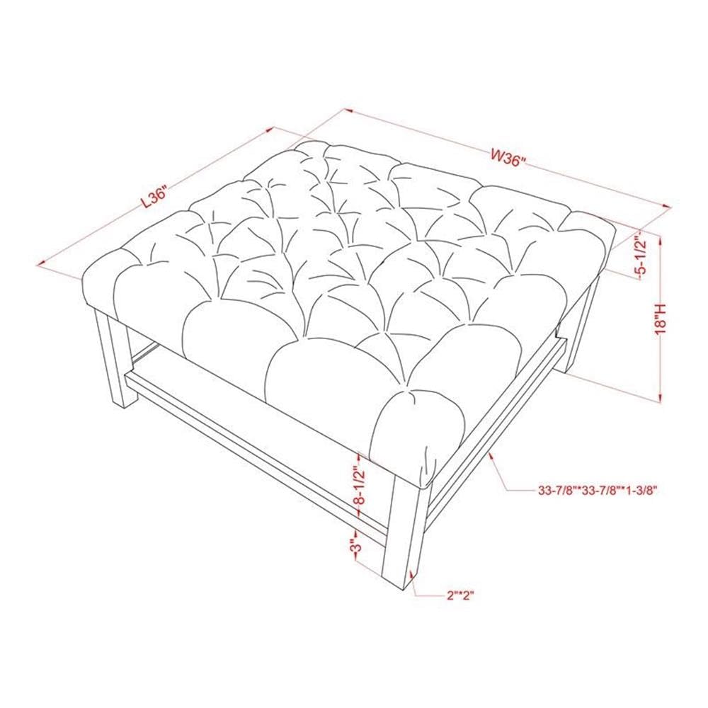 Furniture of America Hoylton Wood Tufted Ottoman - Natural & Dark Gray Storage Bench for Living Room, Bedroom, or Entryway