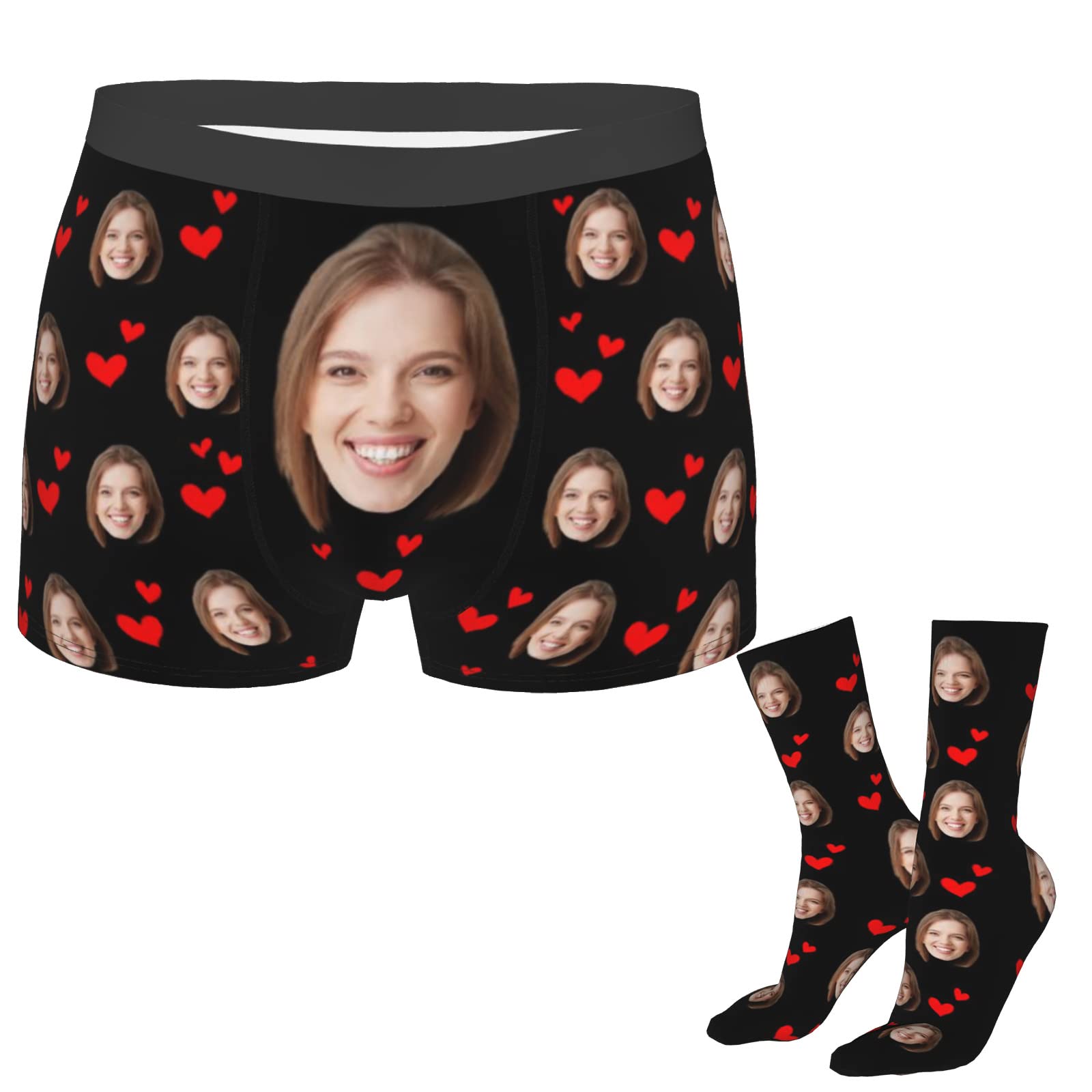 Custom Photo Face Boxer Briefs & Socks Set for Men - Personalized Underwear Gift for Husband, Boyfriend - Valentine's Day, Anniversary & Birthday Present - Comfortable Cotton Underwear Set for Everyday Wear