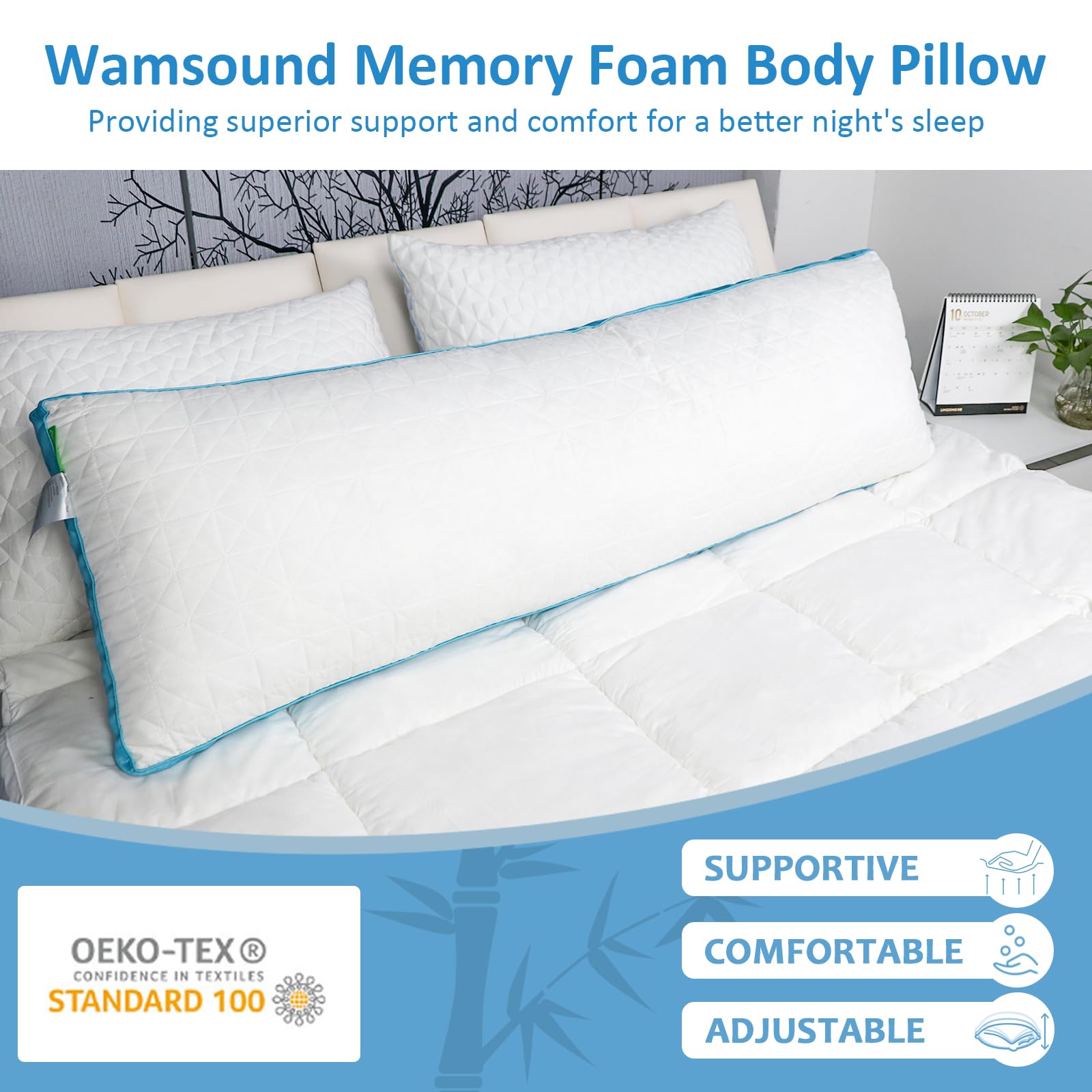 Memory Foam Body Pillow for Adults - Extra Long Support Pillow for Side, Back & Stomach Sleepers | Pregnancy Comfort Pillow | Perfect for Bed, Couch & Travel Use