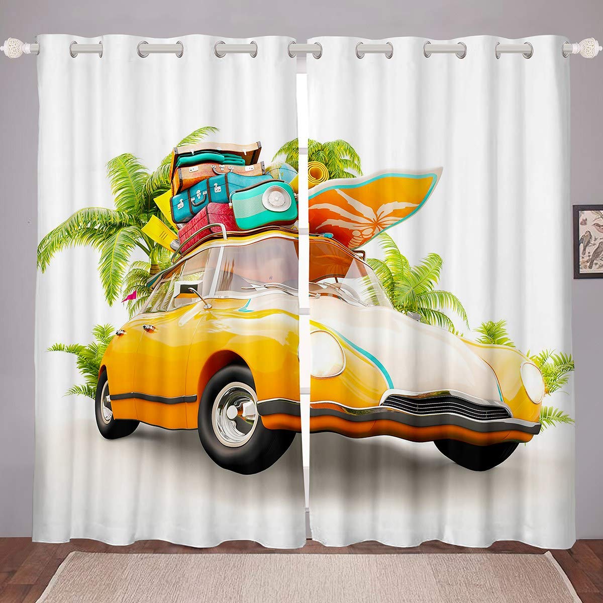 Feelyou Tropical Green Palm Leaf Window Curtains - Hawaiian Surfing & Beach Theme Drapes for Bedroom, Living Room, Kids Room - 2 Panels (42 x 84 Inch) - Perfect for Summer Decor, Coastal Home Design & Vacation Vibes