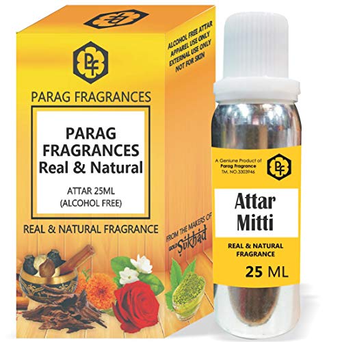 Parag Fragrances 25ml Mitti Attar - Alcohol Free, Long Lasting Natural Perfume Oil with Decorative Empty Bottle (Also Available in 50ml/100ml/200ml/500ml) - Perfect for Aromatherapy, Meditation & Gift Giving