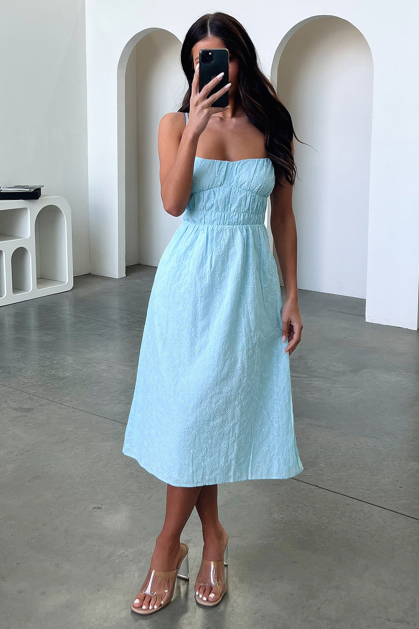 Stylish Mik Midi Dress in Blue | Flattering Knee-Length Dress for Women | Perfect for Office, Cocktail Parties & Date Nights
