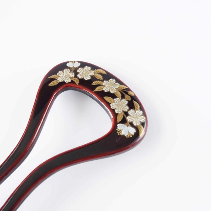 Handmade Kyoto Japanese Kanzashi Hairpin - Pure Gold Maki-e Urushi Lacquer & Raden Mother of Pearl Inlay Cherry Blossom Design | Traditional Hair Ornament for Weddings, Tea Ceremonies & Cultural Events