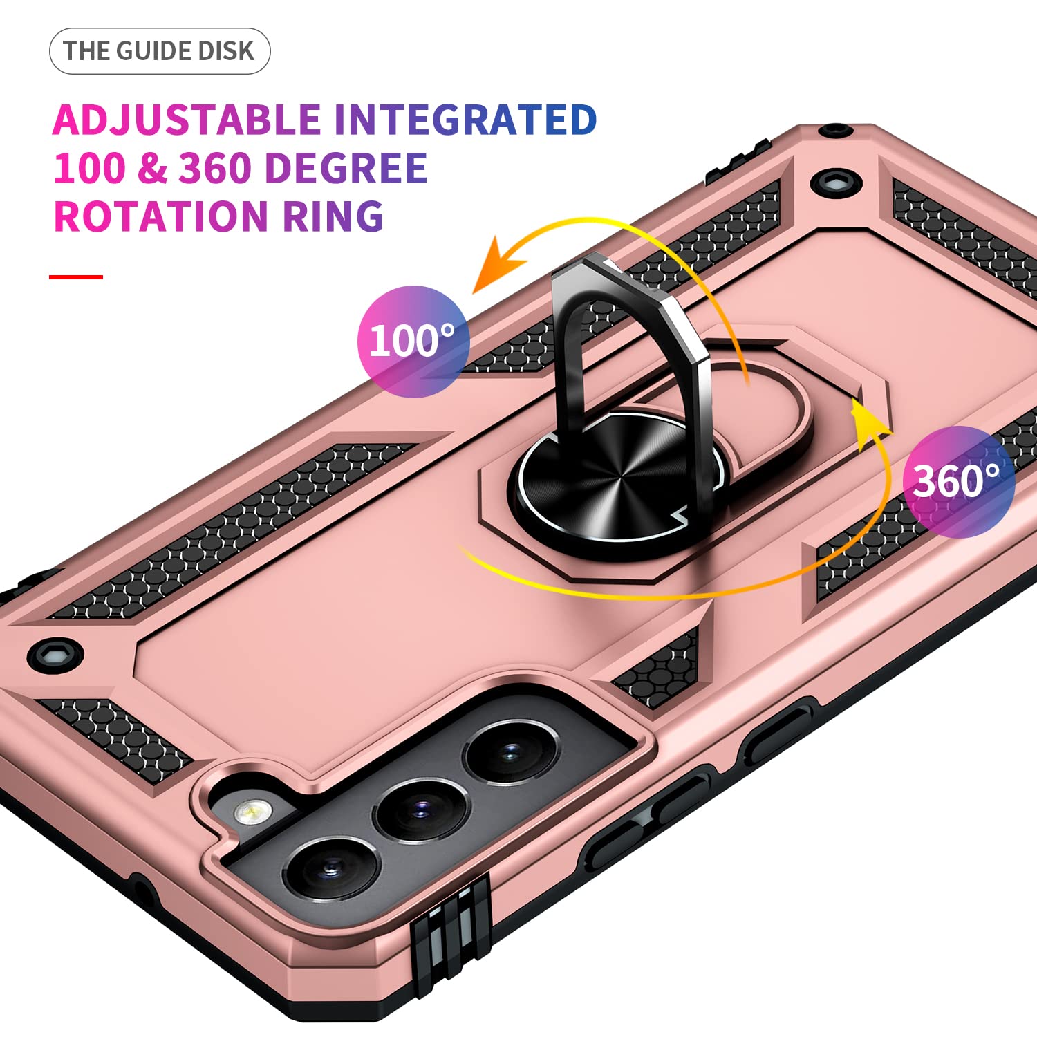 Military Grade Shockproof Case for Samsung Galaxy S22 Plus 5G with 360° Rotating Metal Ring & Kickstand | Heavy Duty Armor Protection in Rose Gold | Perfect for Outdoor Adventures, Work & Travel