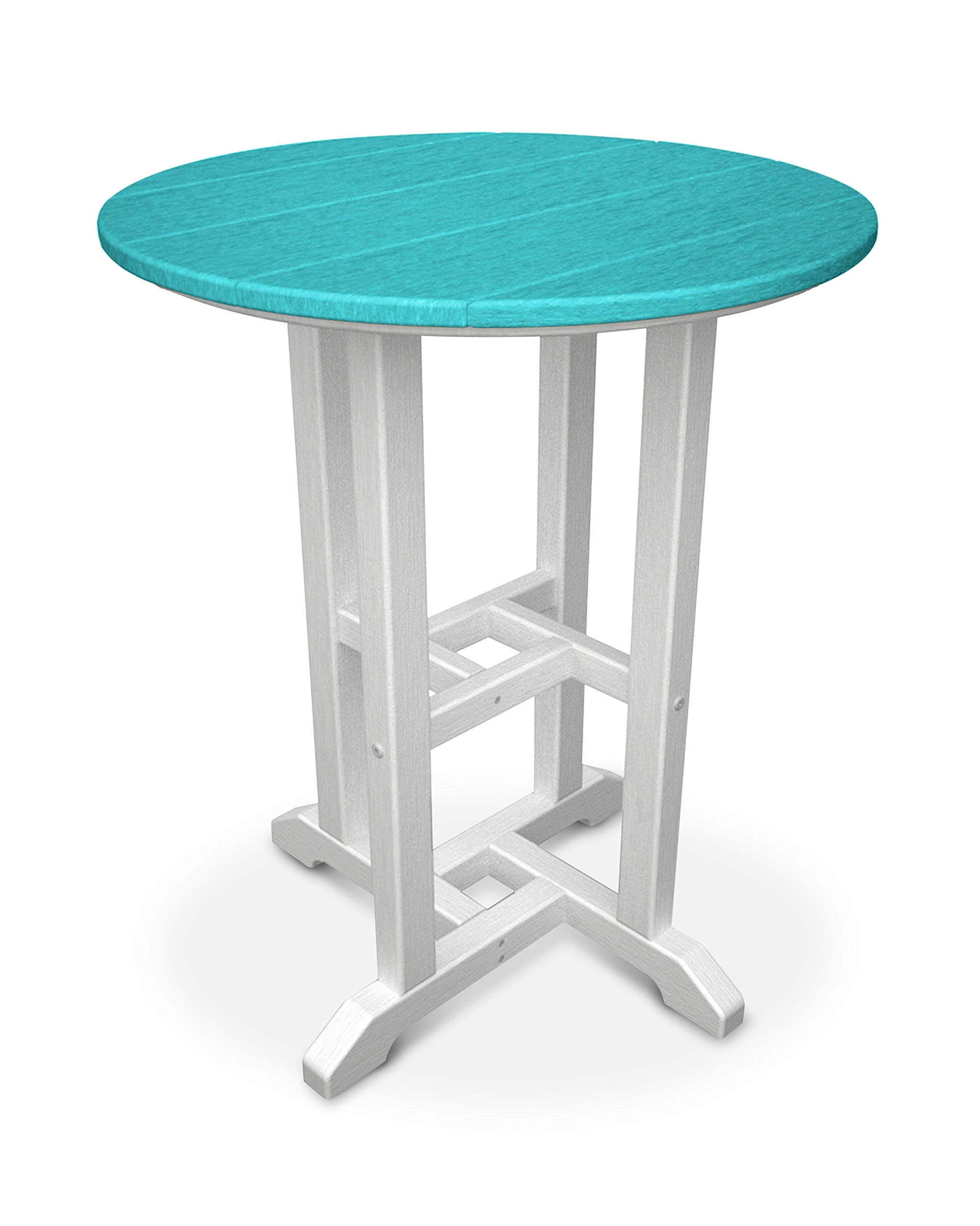 POLYWOOD RT224FWHAR 24-Inch Round Outdoor Dining Table - White Frame with Aruba Top - Weather-Resistant Patio Furniture for Backyard, Deck, or Poolside Dining