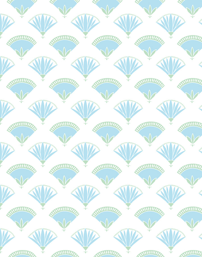 Lotus Papyrus Wallpaper - Blue Green Botanical Peel and Stick Wallpaper for Bedroom, Bathroom & Nursery Decor | Tea Collection