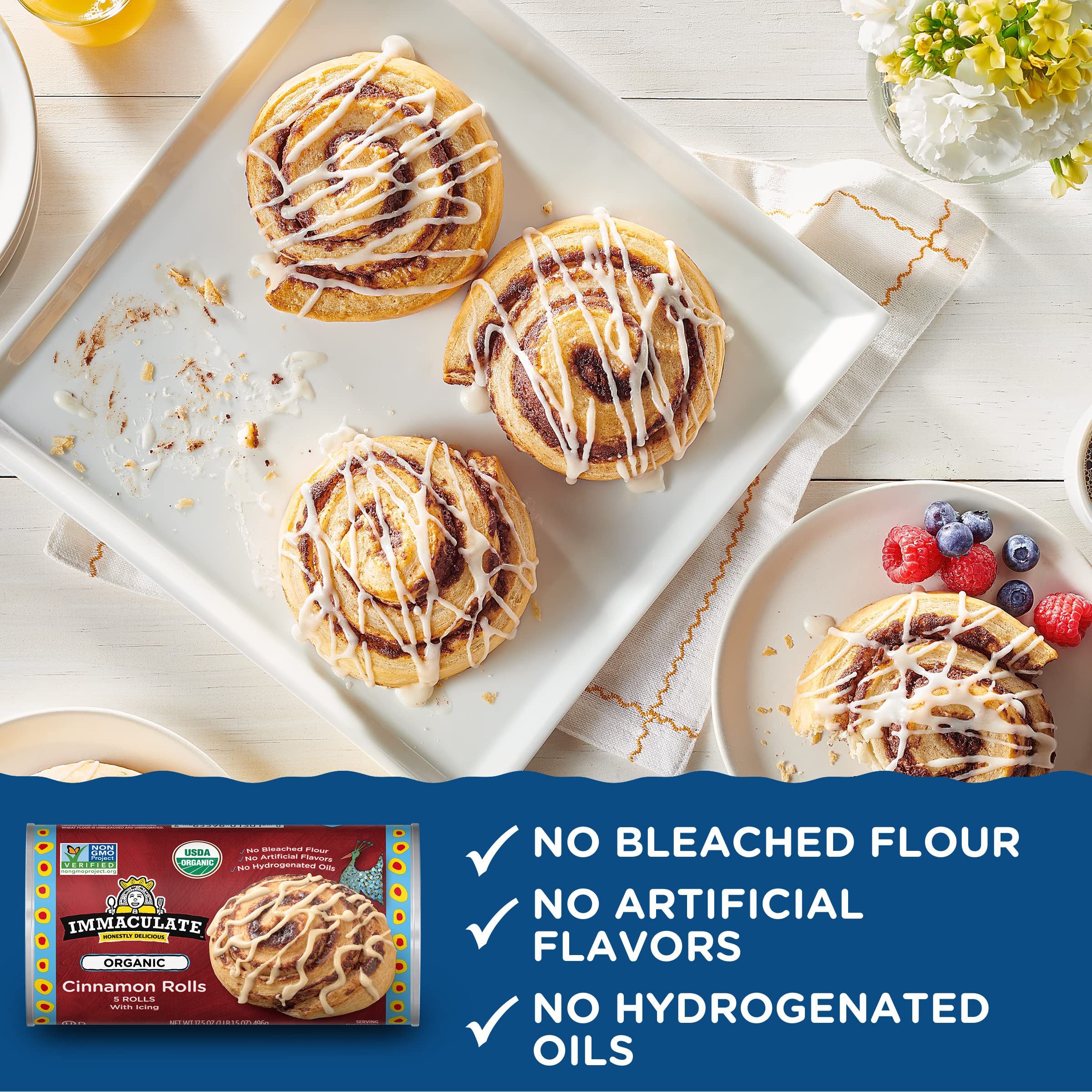 Organic Cinnamon Rolls with Icing - Immaculate Baking (5 Rolls, 17.5 oz) - Perfect for Breakfast, Brunch & Holiday Baking