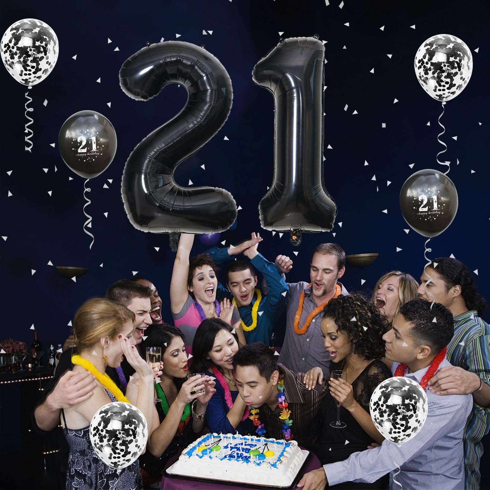 21st Birthday Balloons Black - Large Number 21 Foil & Metallic Latex Balloons Set for Him/Her - Perfect for 21st Birthday Party Decorations, Photo Backdrops & Milestone Celebrations