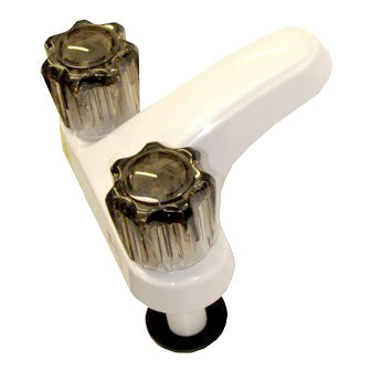 Premium 4-Handle Lavatory Faucet with Smoked Finish - No Pull-Up, White - Perfect for Bathroom Vanity & Sink Upgrade