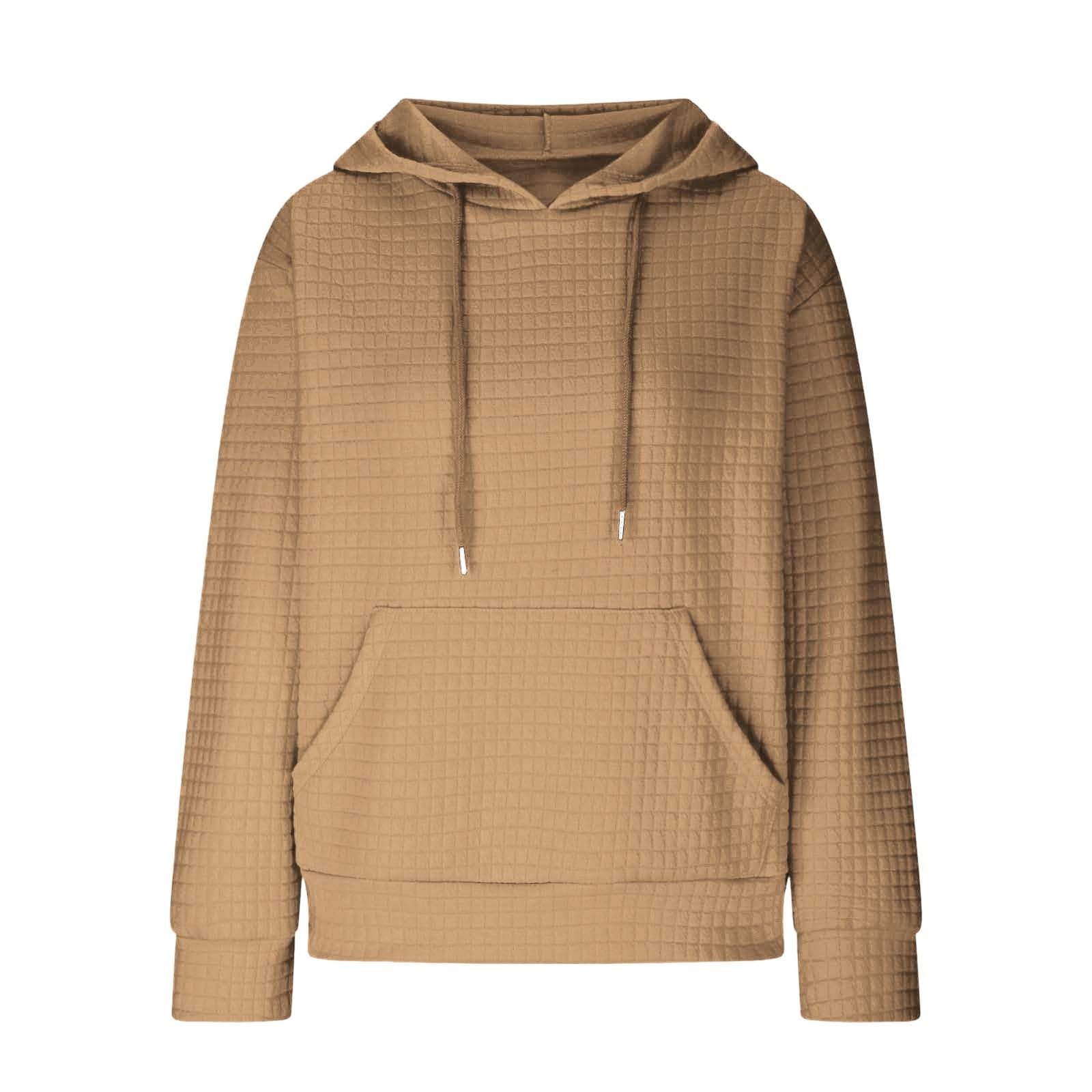 Women's Cute Waffle Knit Hoodie with Drawstring - Cozy Pullover Sweatshirt for Fall Fashion | Casual Outfit for Coffee Dates, Weekend Errands & Autumn Layering