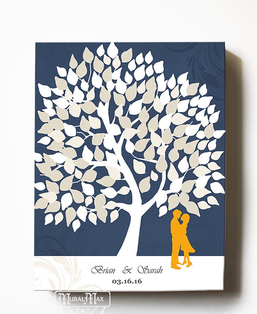 Personalized Couple Tree Canvas Wall Art - Custom His & Hers Names & Date - Romantic Wedding, Anniversary, Housewarming Gift - Navy Blue 20