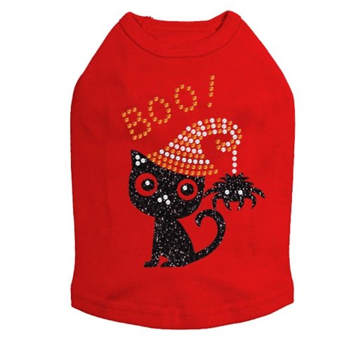 Sparkling Rhinestone Cat with Spider Hat Tank Top for Women - Trendy Graphic Tee in Multiple Colors - Perfect for Halloween, Cosplay & Casual Wear