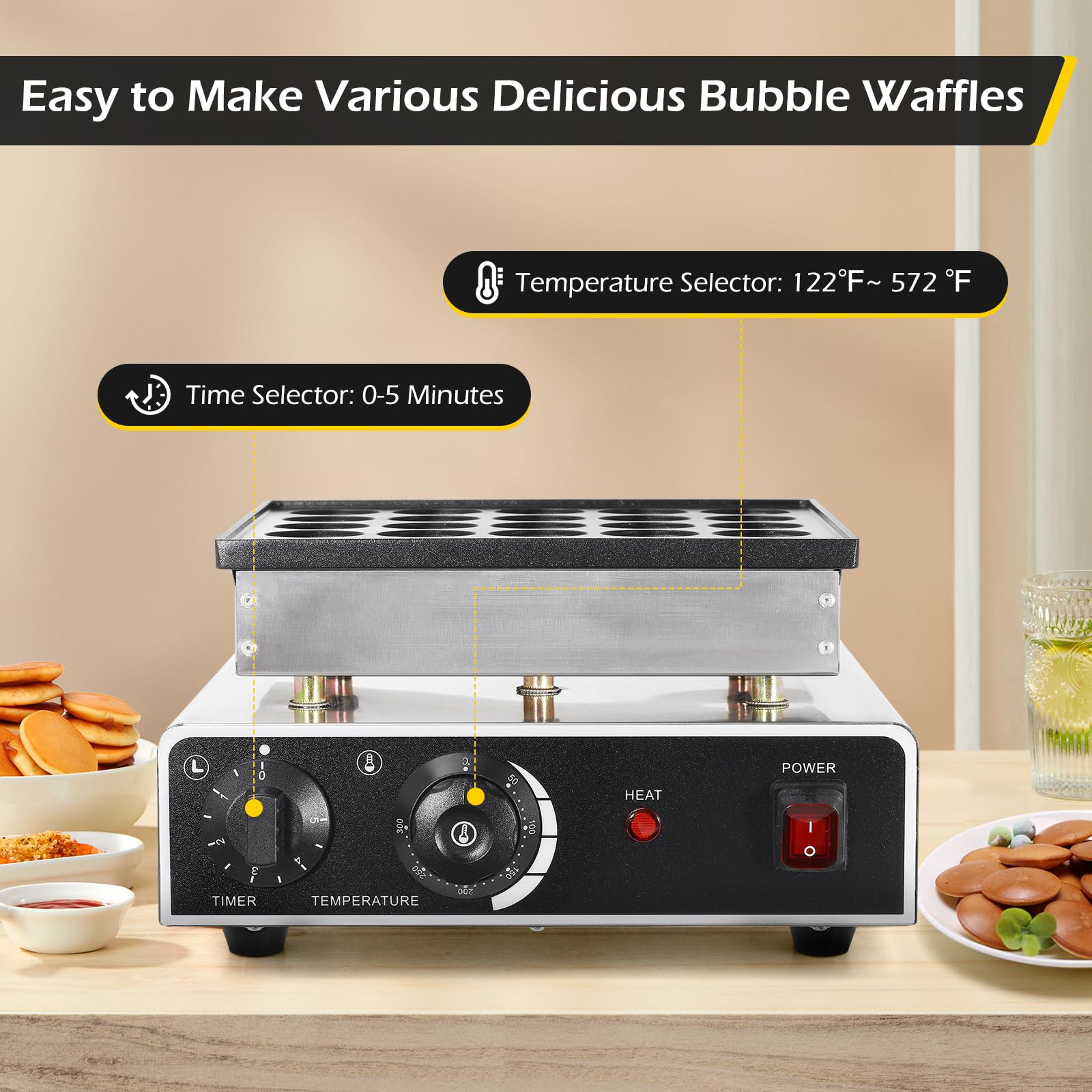 Dyna-Living Commercial Electric Mini Dutch Pancake Maker - 950W Non-Stick Dorayaki Baker Machine with 25PCS Accessories for Home Kitchen | Perfect for Breakfast, Brunch, Cafes & Dessert Shops