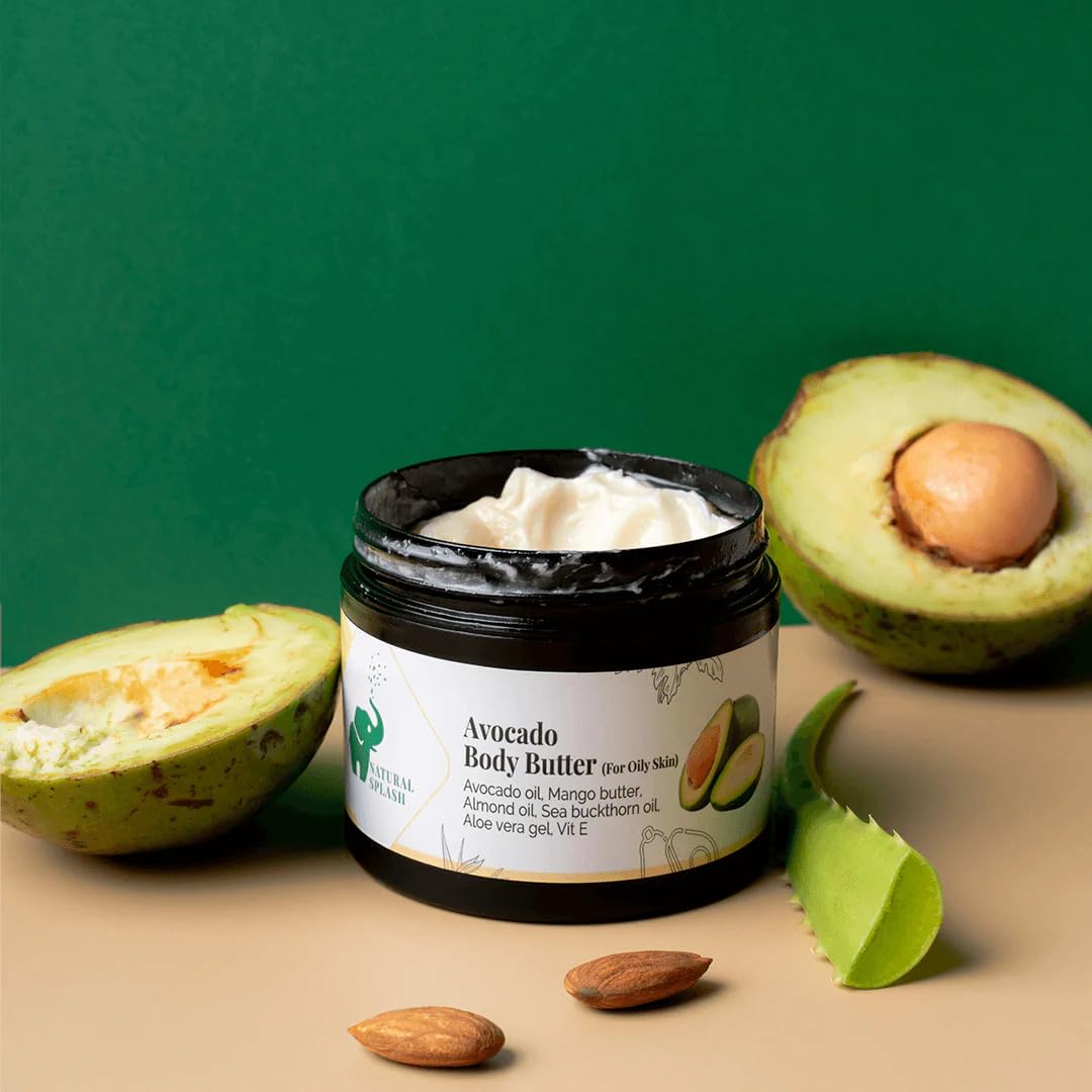Natural Splash Avocado Body Butter with Sea Butter - Ultra-Rich Moisturizer for Dry Skin | Infused with Avocado Oil & Vitamin E | 100g | Deep Hydration for Hands, Feet & Elbows | Perfect for Daily Skincare Routine