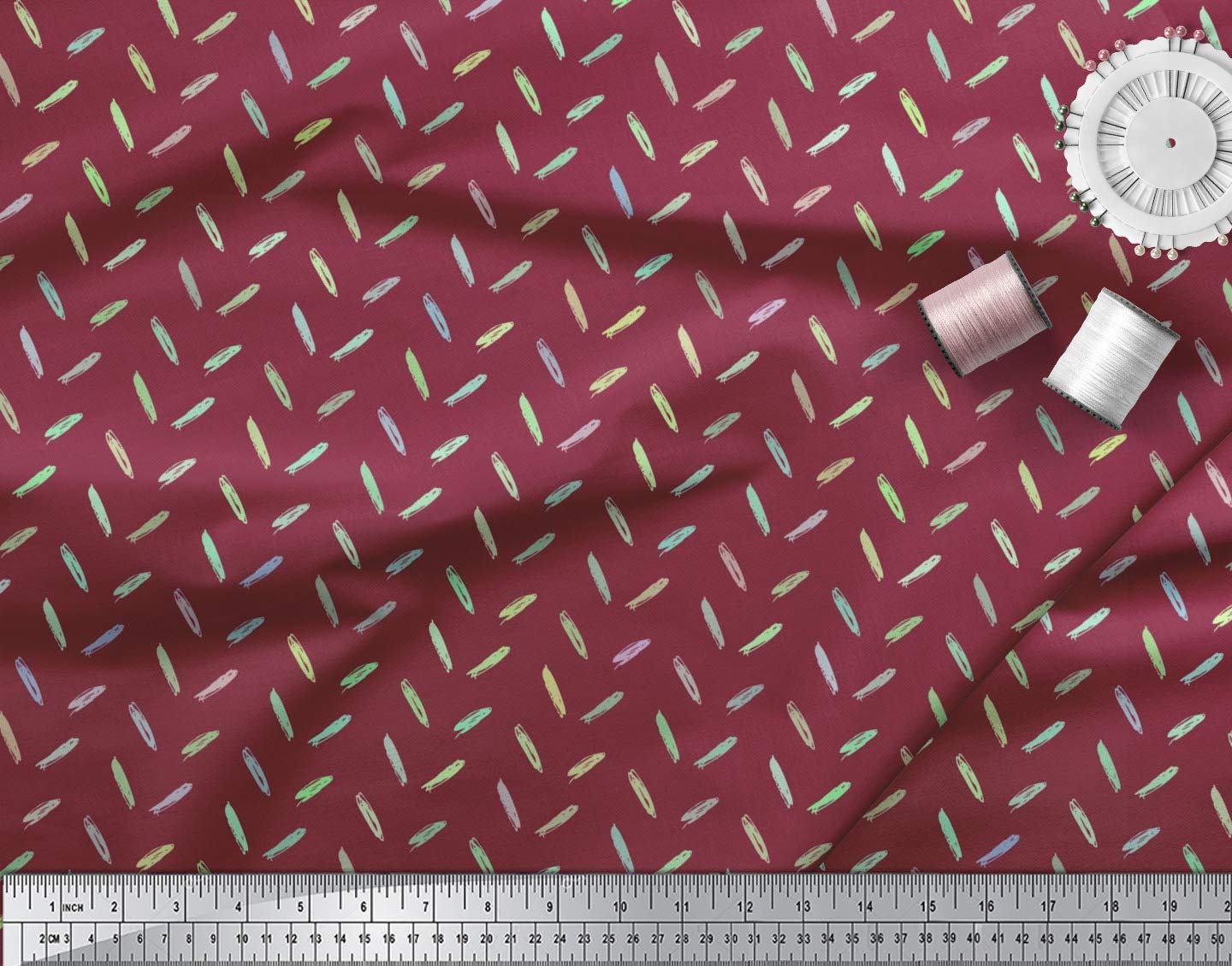 Soimoi Moss Georgette Red Fabric by The Yard - 42 Inch Wide Brush Stroke Abstract Printed Textile for Dresses, Scarves & Home Decor | Artistic Floral Design Fabric for DIY Fashion & Interior Design Projects