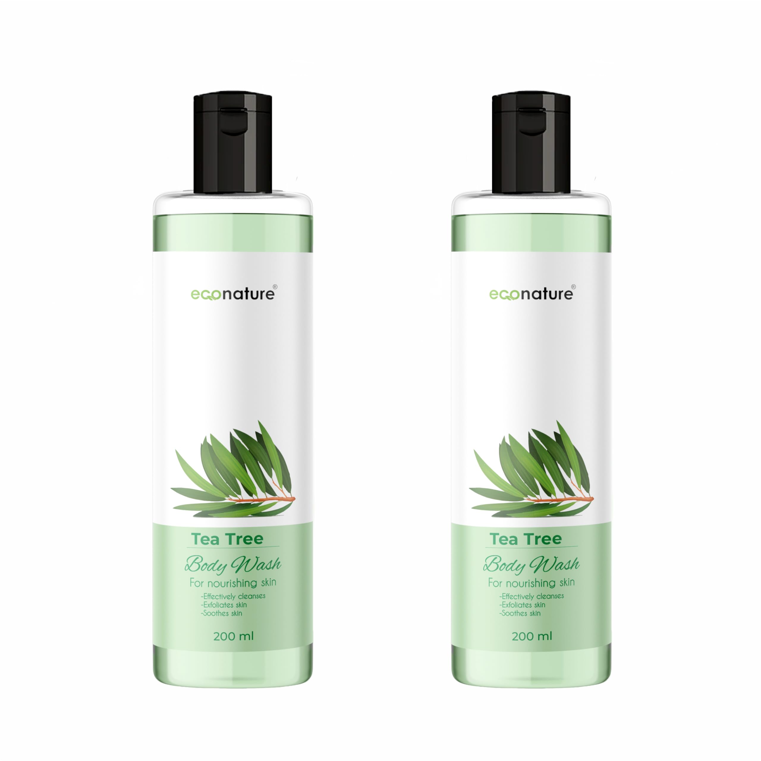 Econature Tea Tree Body Wash 200ML - Refreshing & Rejuvenating Skin Cleanser for Men & Women, Pack of 2 | Gentle Daily Shower Gel for Dry, Sensitive Skin - Perfect for Gym, Travel & Home Use