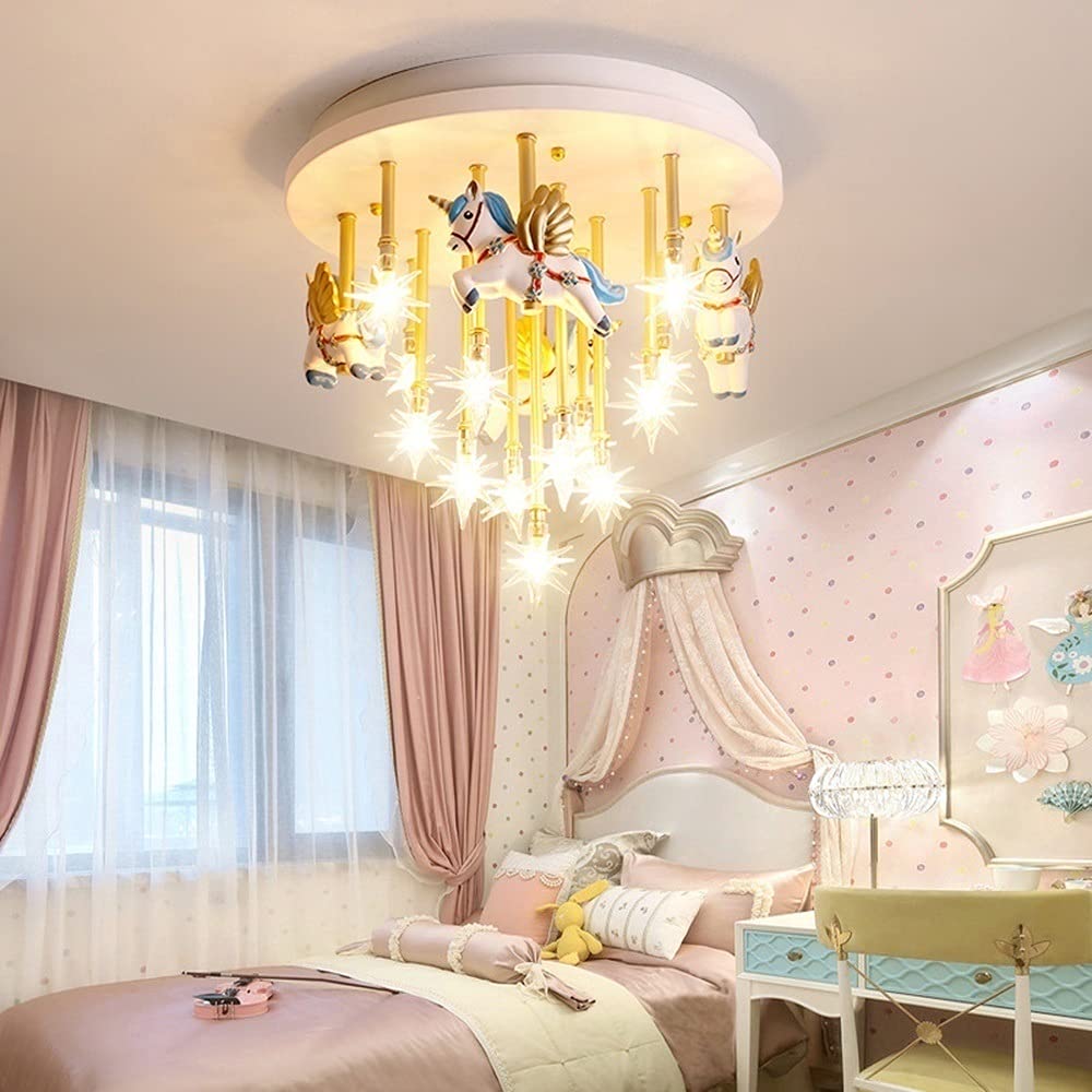 LED Ceiling Light - Cartoon Unicorn Nursery Lamp, Dimmable Kids Room Chandelier with Eye Protection | Modern Cute Princess Decor for Bedroom, Living Room & Dining Room | Perfect for Children's Bedrooms, Playrooms & Themed Nursery Decor