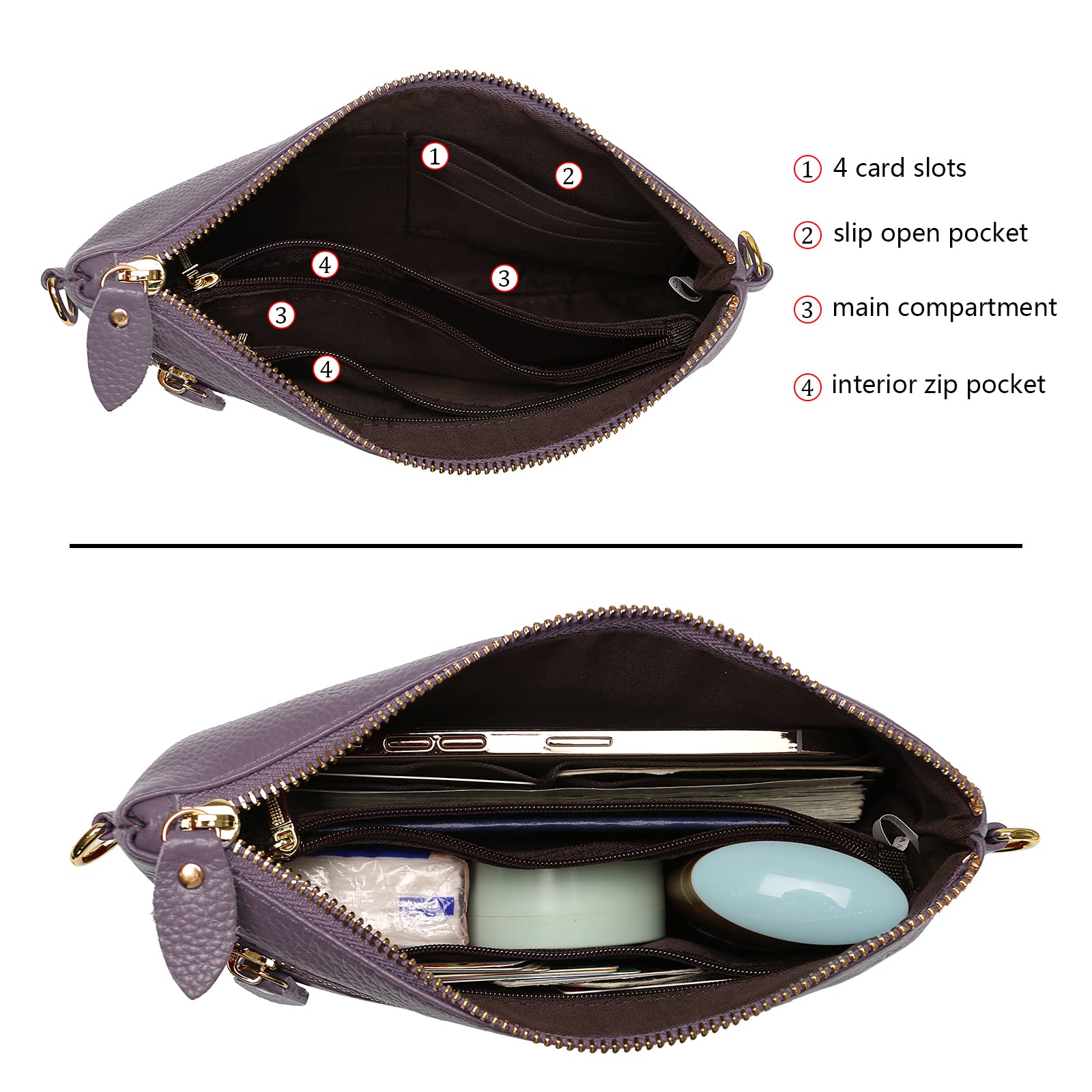 Uromee Genuine Leather Wristlet Wallet Clutch Purse for Women - Crossbody Bag with Detachable Shoulder Chain - Perfect for Parties, Travel & Everyday Use