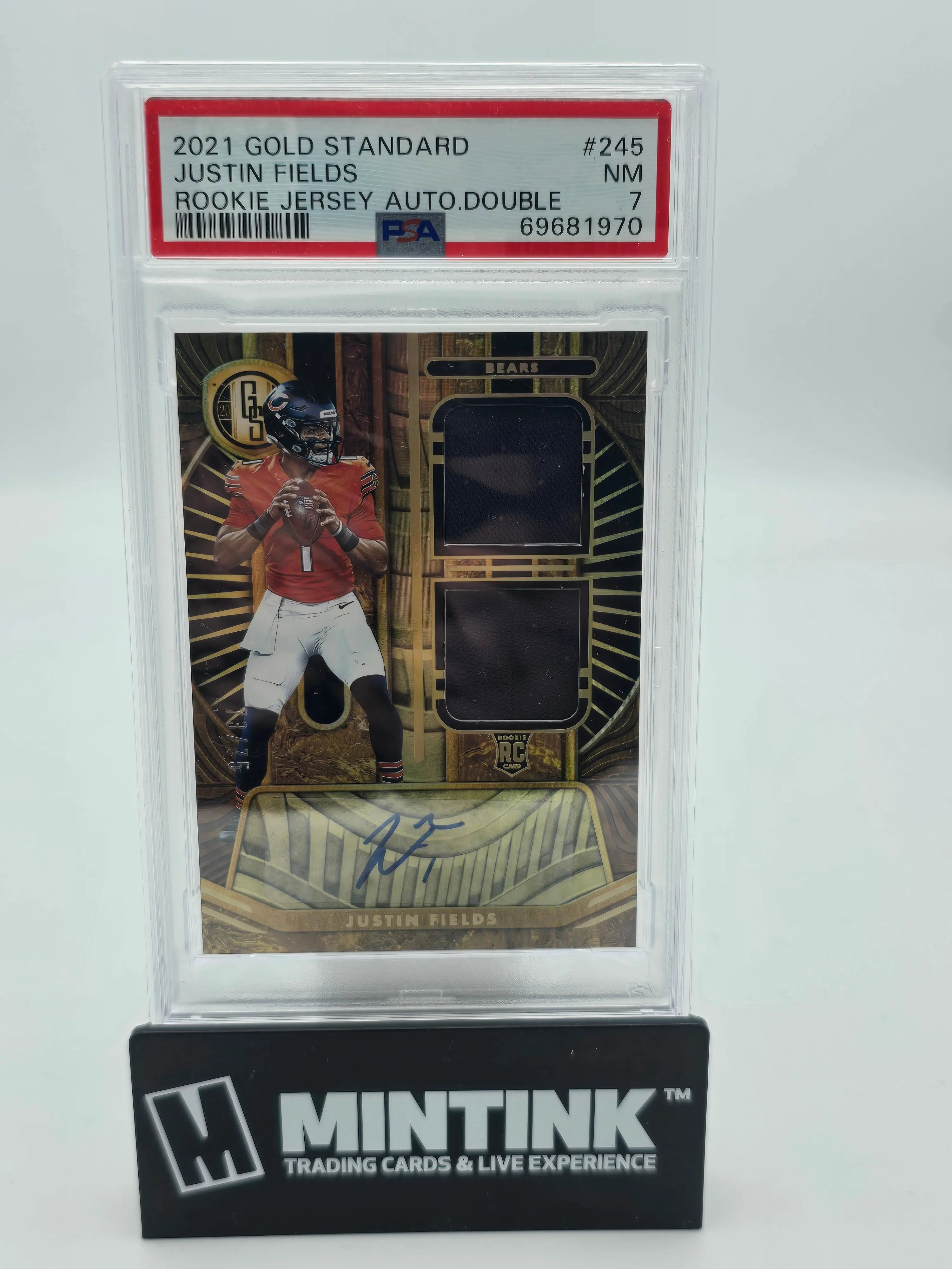 2021 Panini Gold Standard Justin Fields Rookie Jersey Auto Dual Patch PSA 7 /75 - Rare Football Trading Card for Collectors & Sports Fans - Perfect for Display, Investment & Memorabilia Collections
