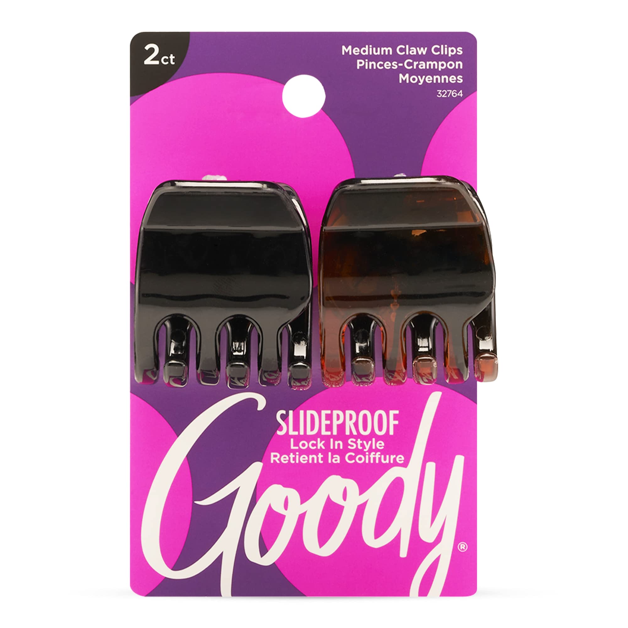 Goody Classics Medium Claw Hair Clips - 2 Pack Black & Brown Hair Clips for Women & Men - No-Pain Hair Accessories for Ponytails, Buns & Updos - Perfect for Work, Gym & Everyday Styling