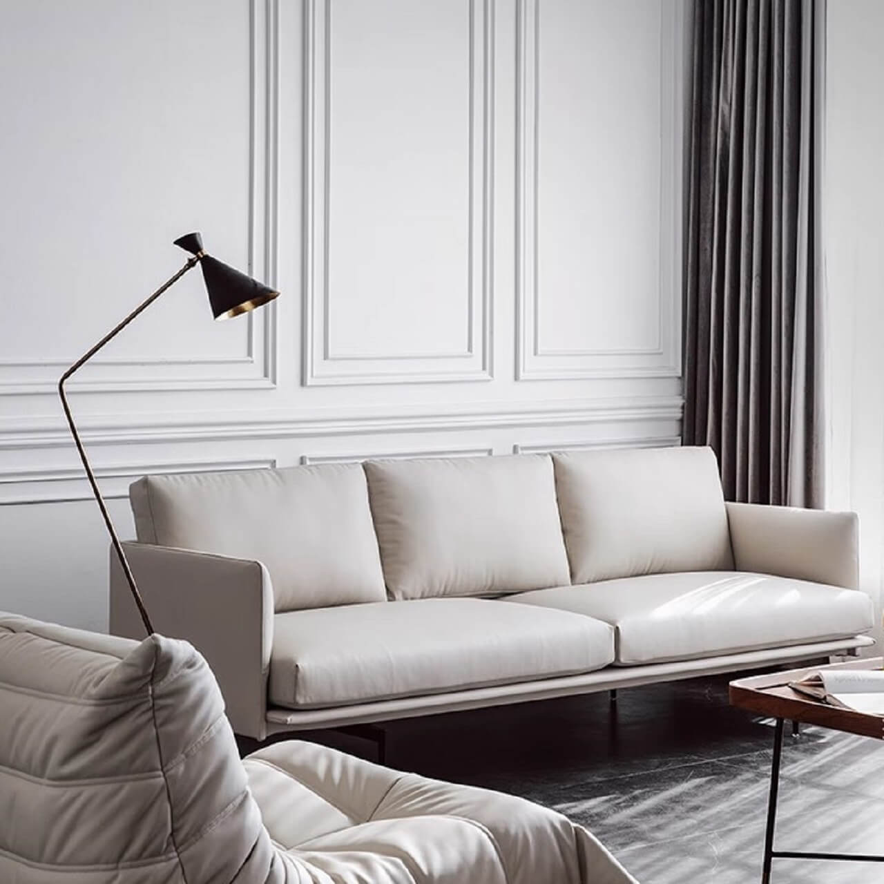 Luxury White Microfiber Leather Sofa - Modern Minimalist Design 87.8