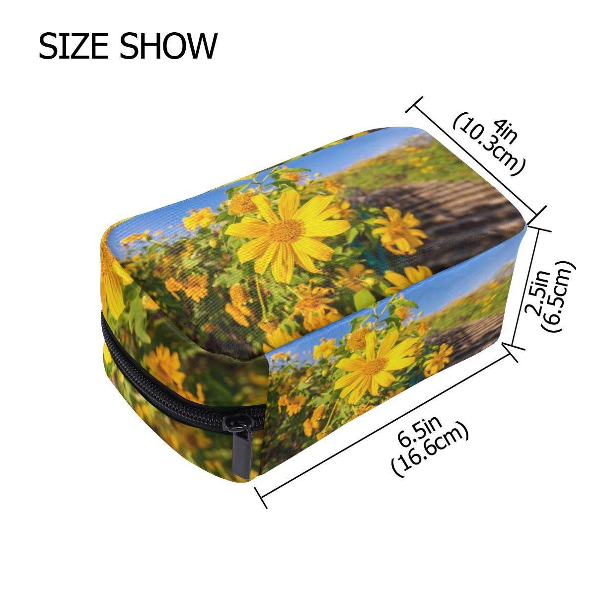 Sunflower Print Travel Makeup Bag for Women - Waterproof Cosmetic Organizer with Multiple Pockets - Perfect for Vacation, Gym, and Daily Use
