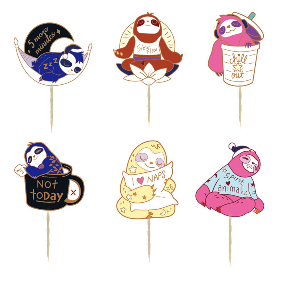 Flairs New York Sloth Party Decorations - 24 Pack Cupcake Toppers for Birthday, Baby Shower & Themed Events