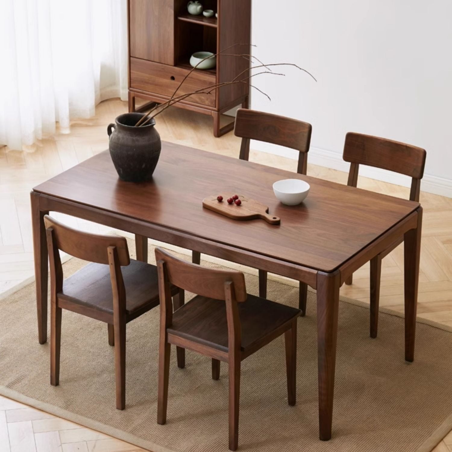 Premium Black Walnut & Ash Solid Wood Modern Nordic Dining Table - Elegant Light Luxury Design for Home, Restaurant, and Office Use