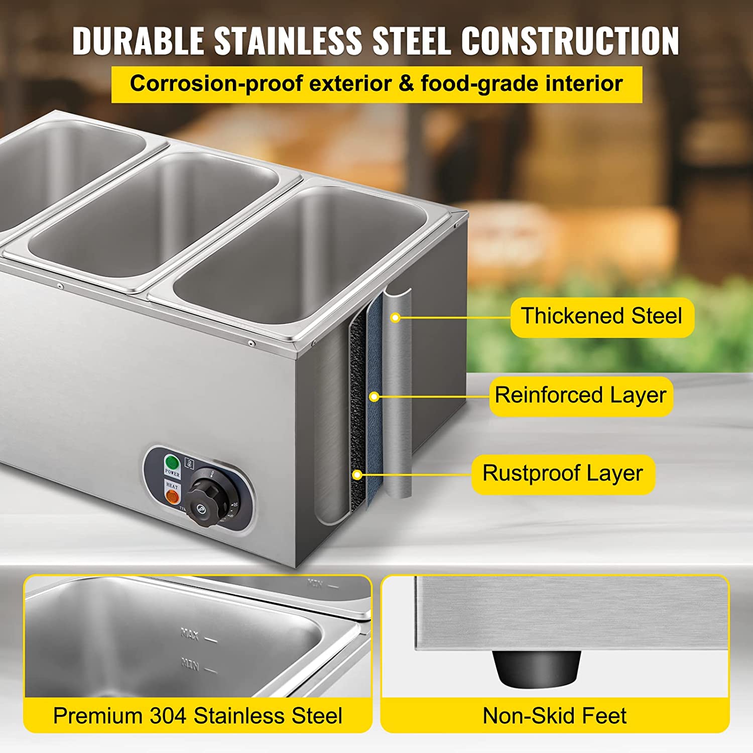 110V Commercial 3-Pan Buffet Food Warmer - 850W Stainless Steel Countertop Warmer, 16 Qt Capacity for Catering, Restaurants & Buffets | Perfect for Keeping Food Hot at Events, Parties & Banquets