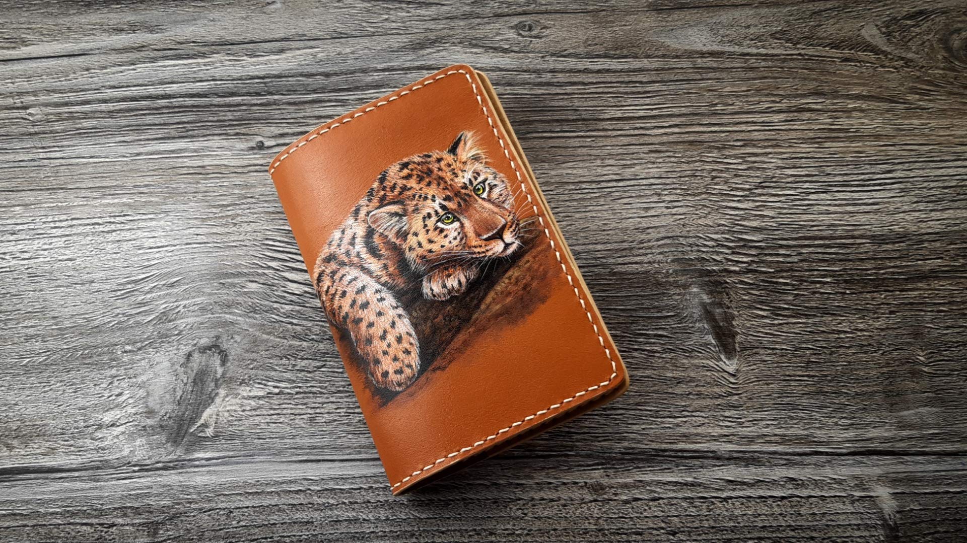 Handmade 3D Genuine Leather Passport Cover - Custom Engraved & Painted Jaguar Design Travel Document Holder for Men & Women - Perfect for International Trips, Business Travel & Luxury Gifts
