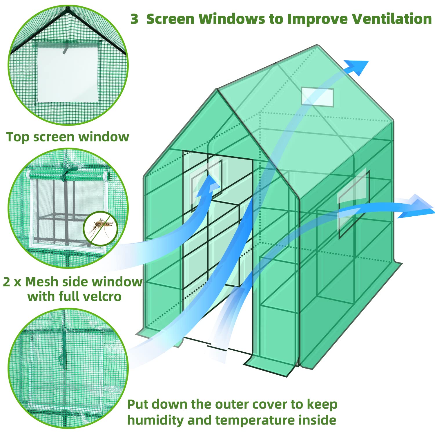 Ohuhu Upgraded 4-Tier 11-Shelf Walk-In Greenhouse for Outdoors with Screen Windows - Durable PE Cover, Ground Pegs & Ropes for Stability - Perfect for Gardening, Plant Protection & Outdoor Storage
