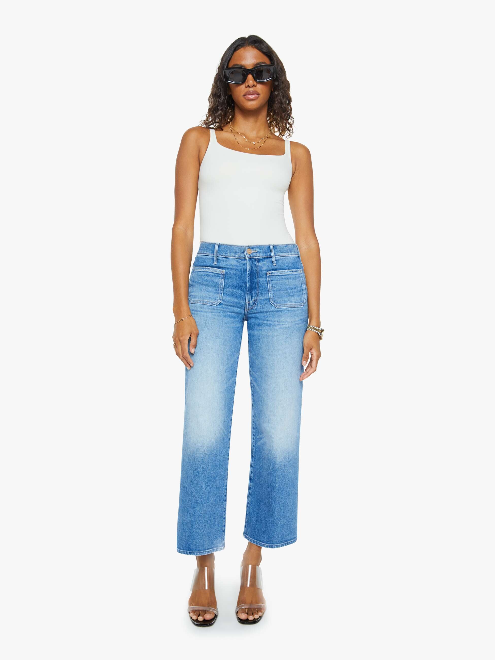 Women's Mid Rise Maven Ankle Jeans with Patch Pockets - Comfortable Stretch Denim Pants for Casual Wear & Everyday Outfits
