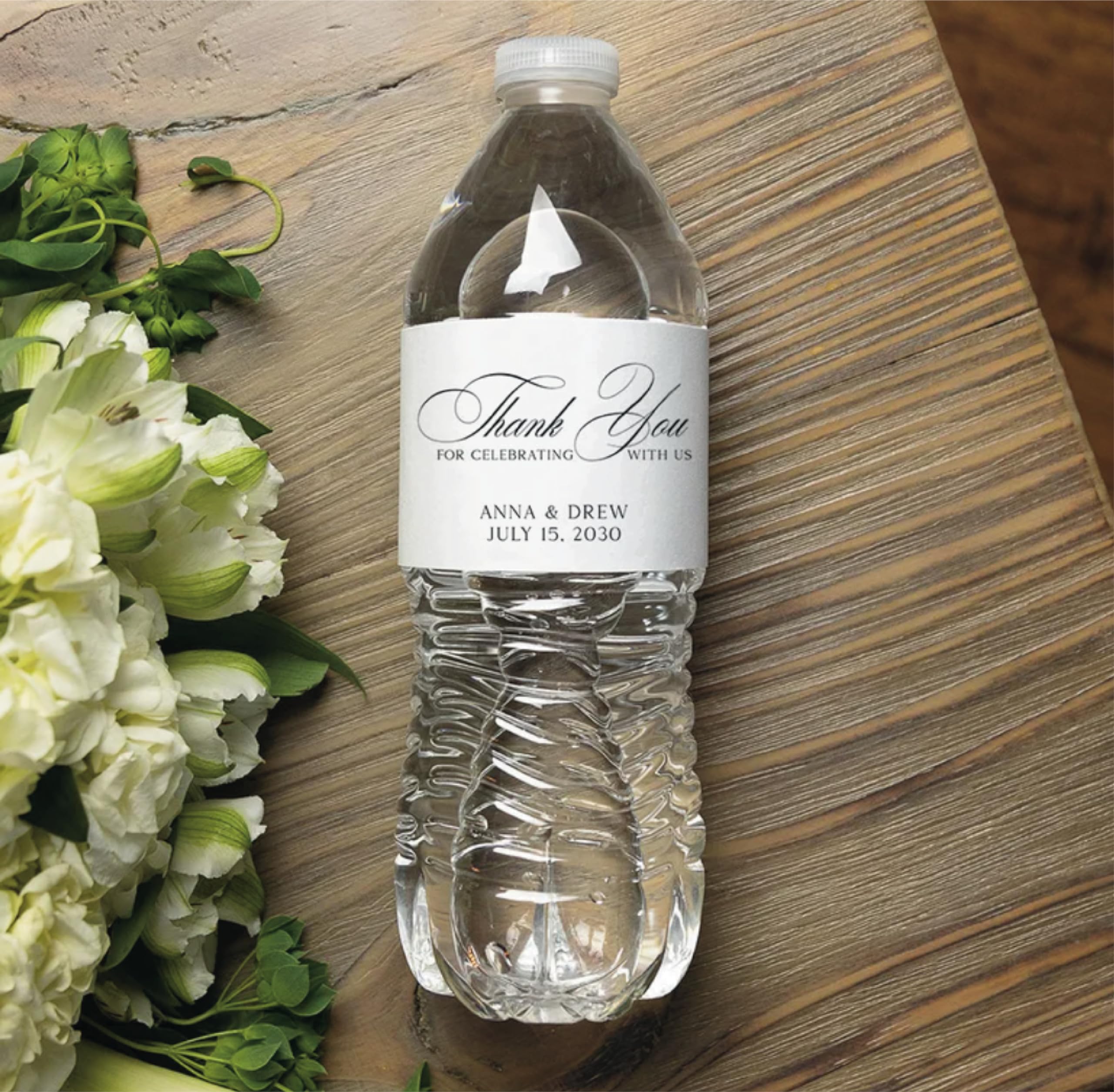 Wedding Water Bottle Labels - Thank You Stickers for Celebrations | Minimalist Beverage Stickers for Welcome Bags & Parties