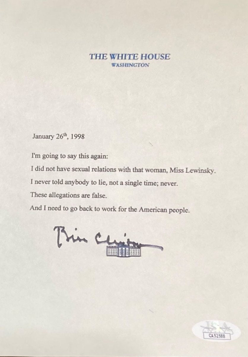 Authentic Bill Clinton Signed White House Logo Statement with JSA COA - Perfect for Political Memorabilia Collectors & History Enthusiasts