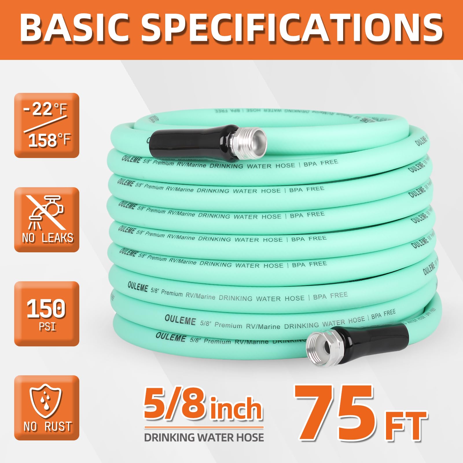 75ft Premium RV Water Hose with Storage Bag - 5/8