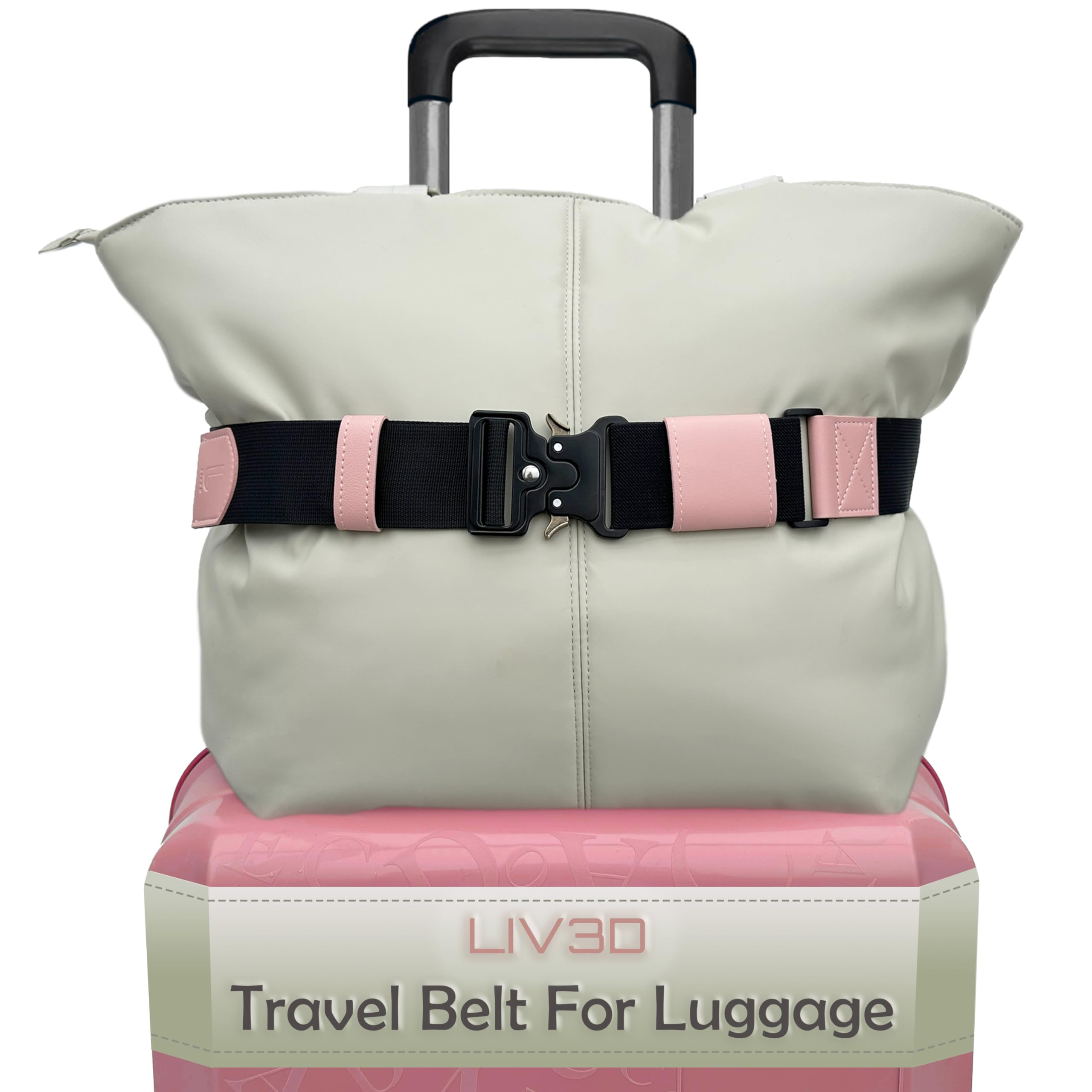 LIV3D Adjustable Travel Belt for Luggage - Trendy Luggage Strap for Bag Attachment - Secure Carry-On Accessory for Airplane, Train & Bus Travel - Perfect for Business Trips & Vacations (Pink)