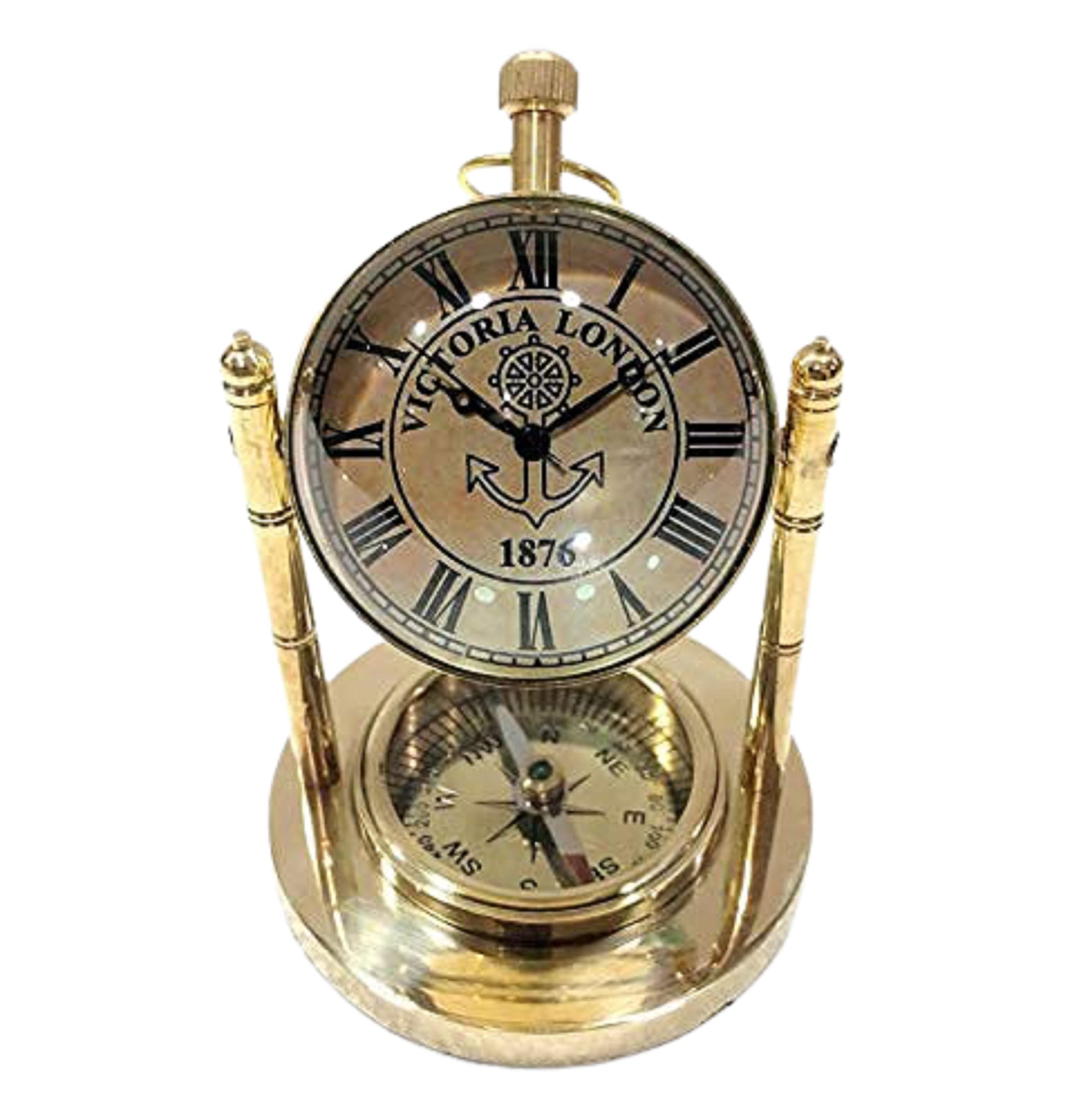 Antique Victorian London Nautical Brass Table Clock - Vintage Desk Clock for Home & Office Decor - Perfect for Study, Living Room & Gift Giving