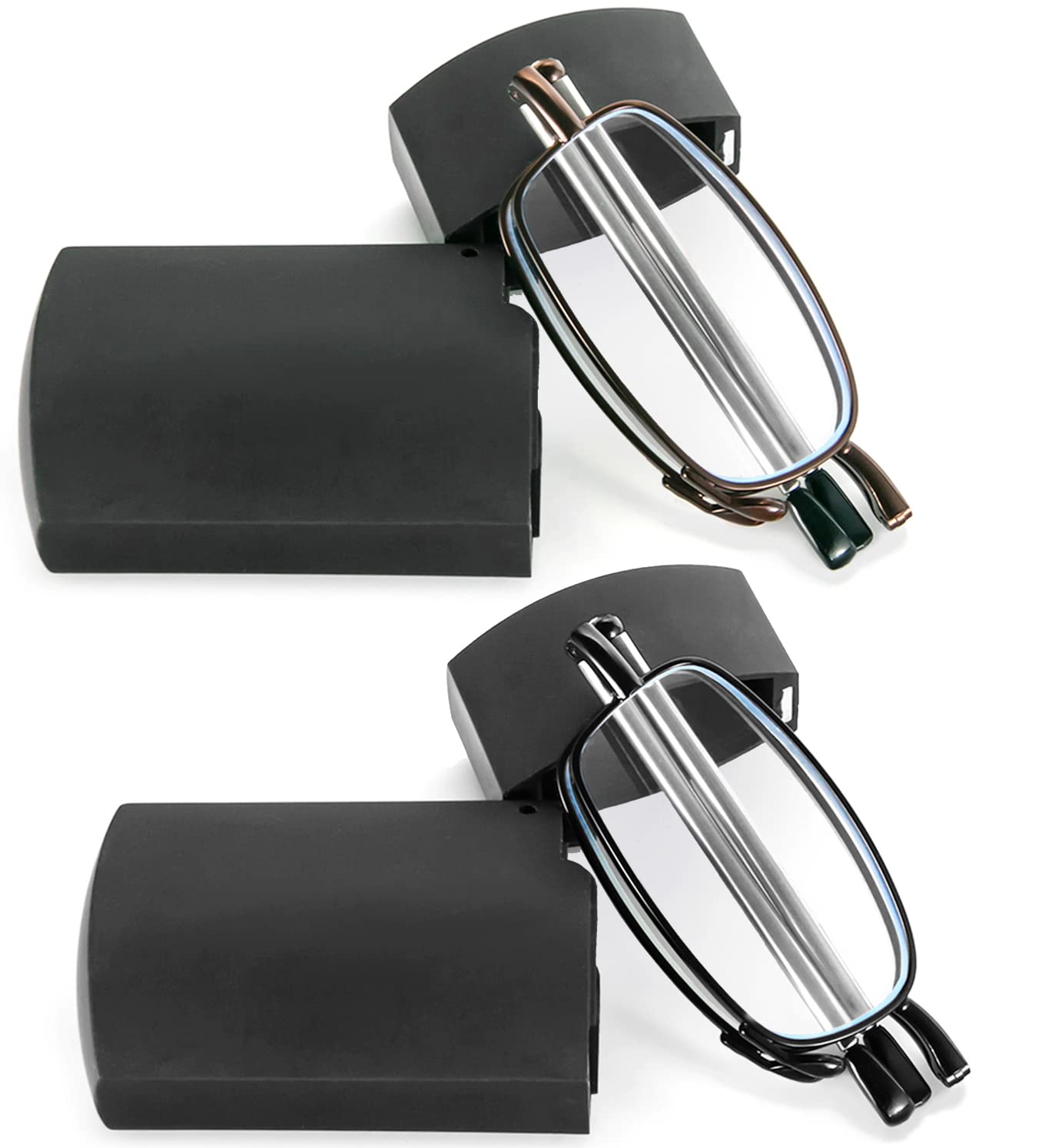 REAVEE Blue Light Blocking Reading Glasses for Men & Women - Foldable Computer Readers with Spring Hinge & Portable Case - Perfect for Office Work, Screen Time & Travel