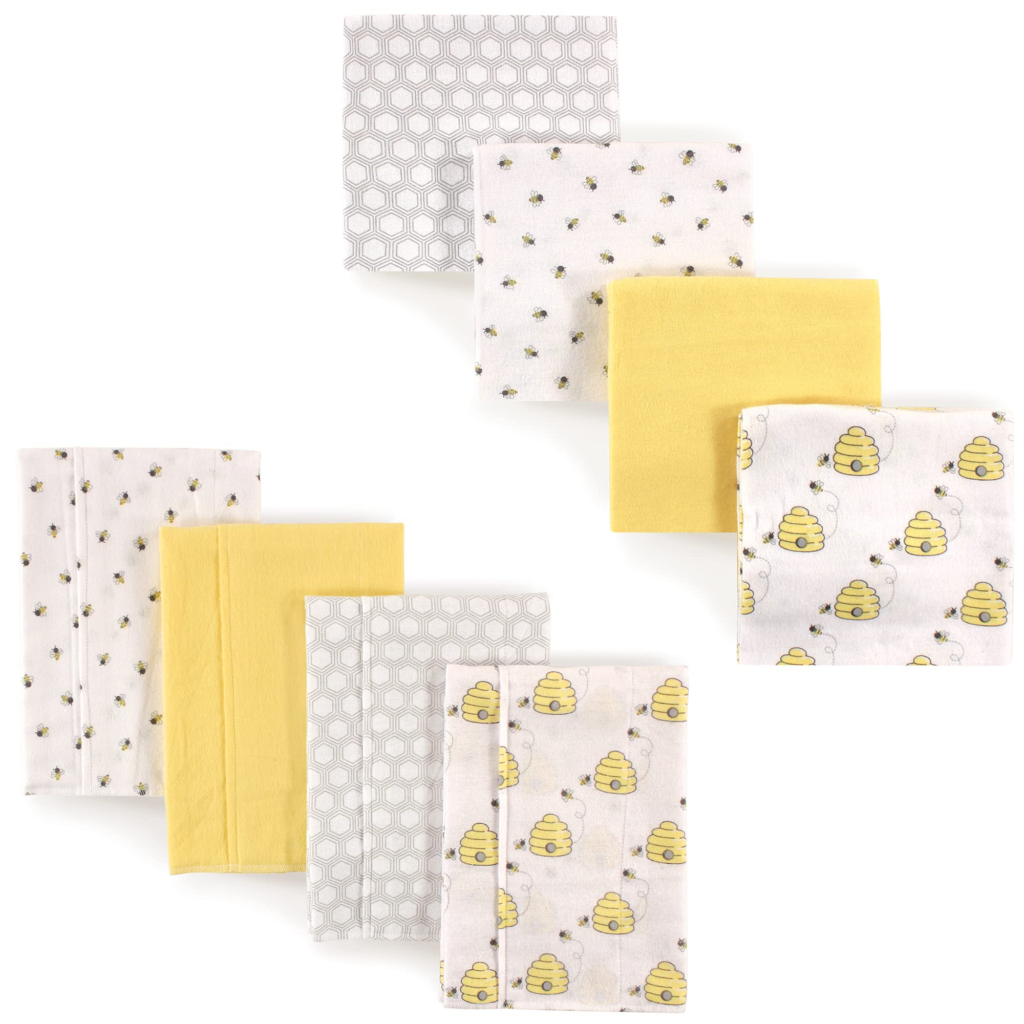 Hudson Baby Unisex Cotton Flannel Burp Cloths & Receiving Blankets Set - 8-Piece Soft Baby Essentials for Newborns - Bee Print, One Size - Perfect for Feeding, Swaddling & Nursery Comfort
