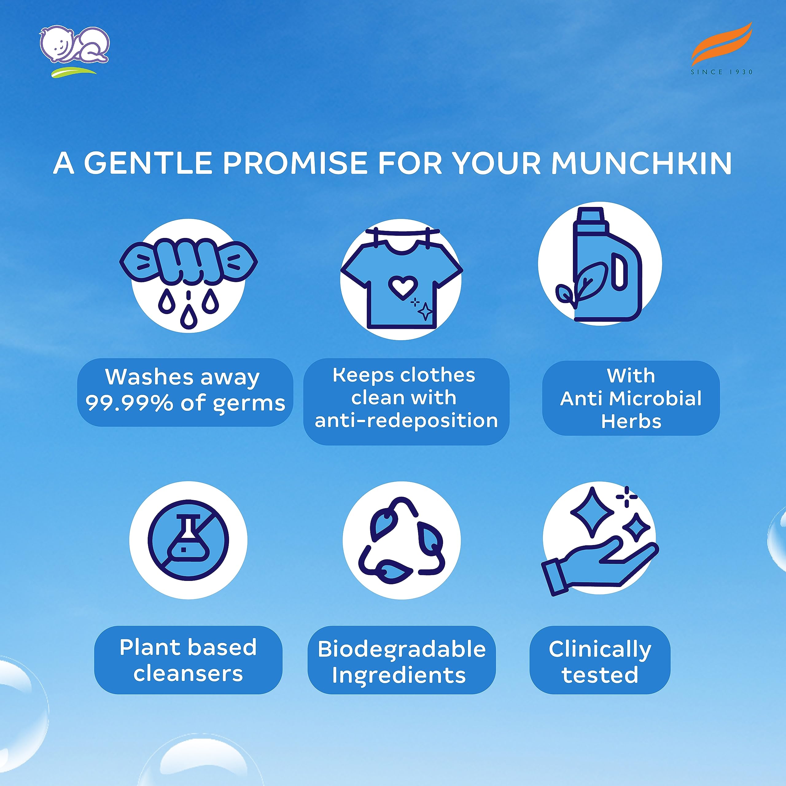 Himalaya Germ-Free Baby Laundry Detergent Liquid - 1L Pouch | Hypoallergenic & Gentle for Newborn Clothes | Perfect for Diapers, Onesies & Sensitive Skin Care