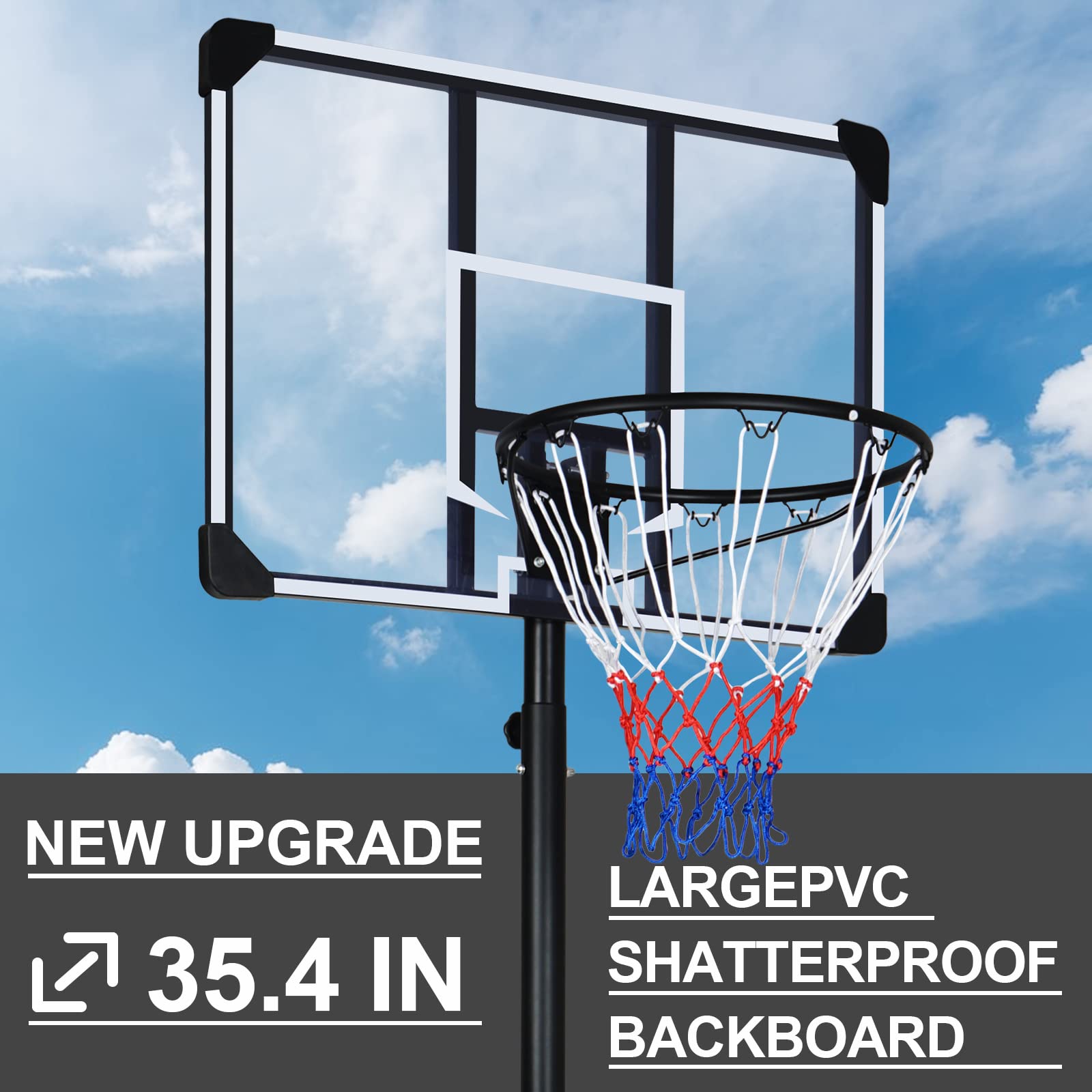 Adjustable Portable Basketball Hoop Stand for Youth & Teens - 6.2ft to 9.2ft Height Range with Transparent Backboard & Wheels - Indoor Outdoor Basketball Goal System for Driveway, Backyard, Gym & Playground