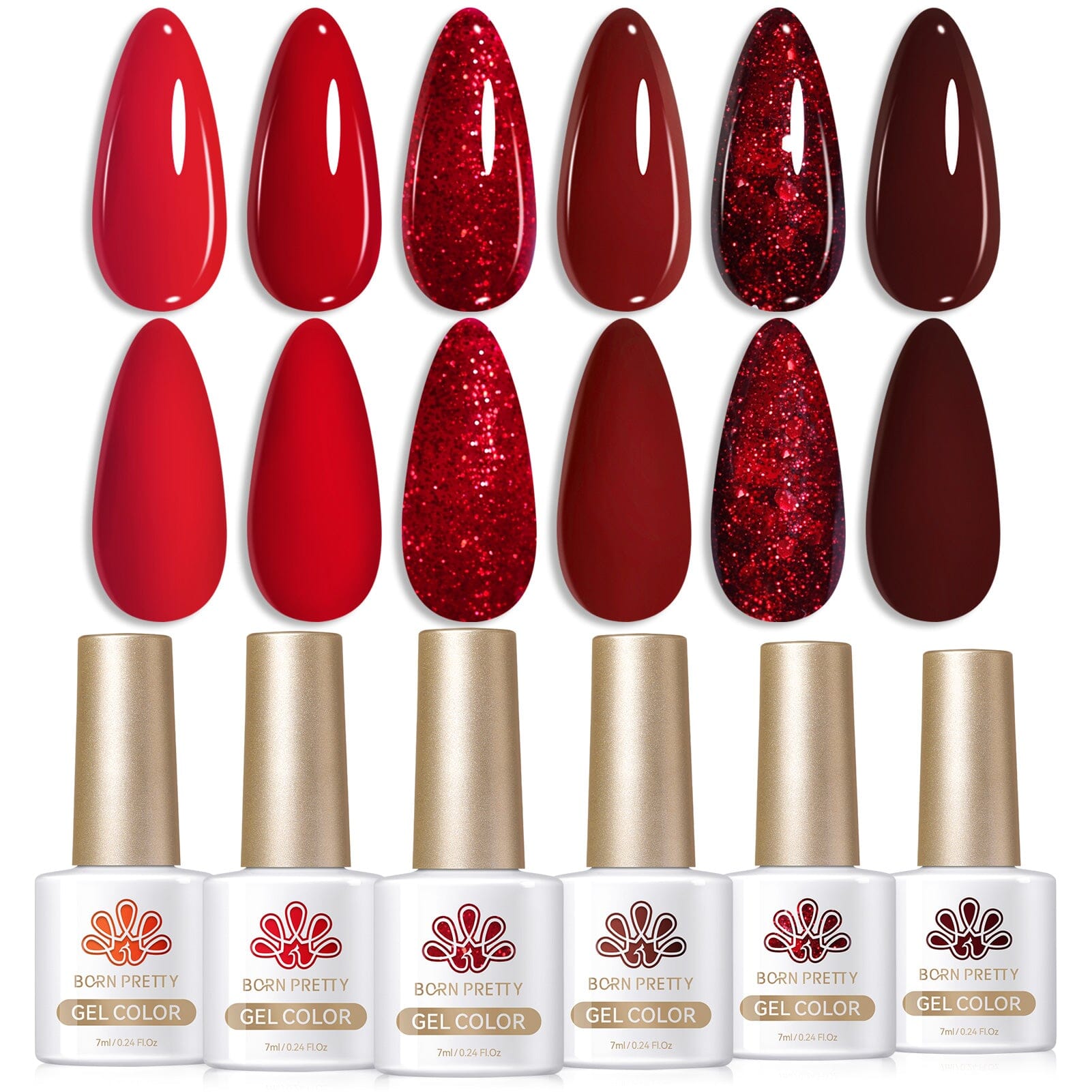 6 Colors Red Gel Nail Polish Set - Berry Wine Series 7ml for Manicure & Pedicure at Home or Salon