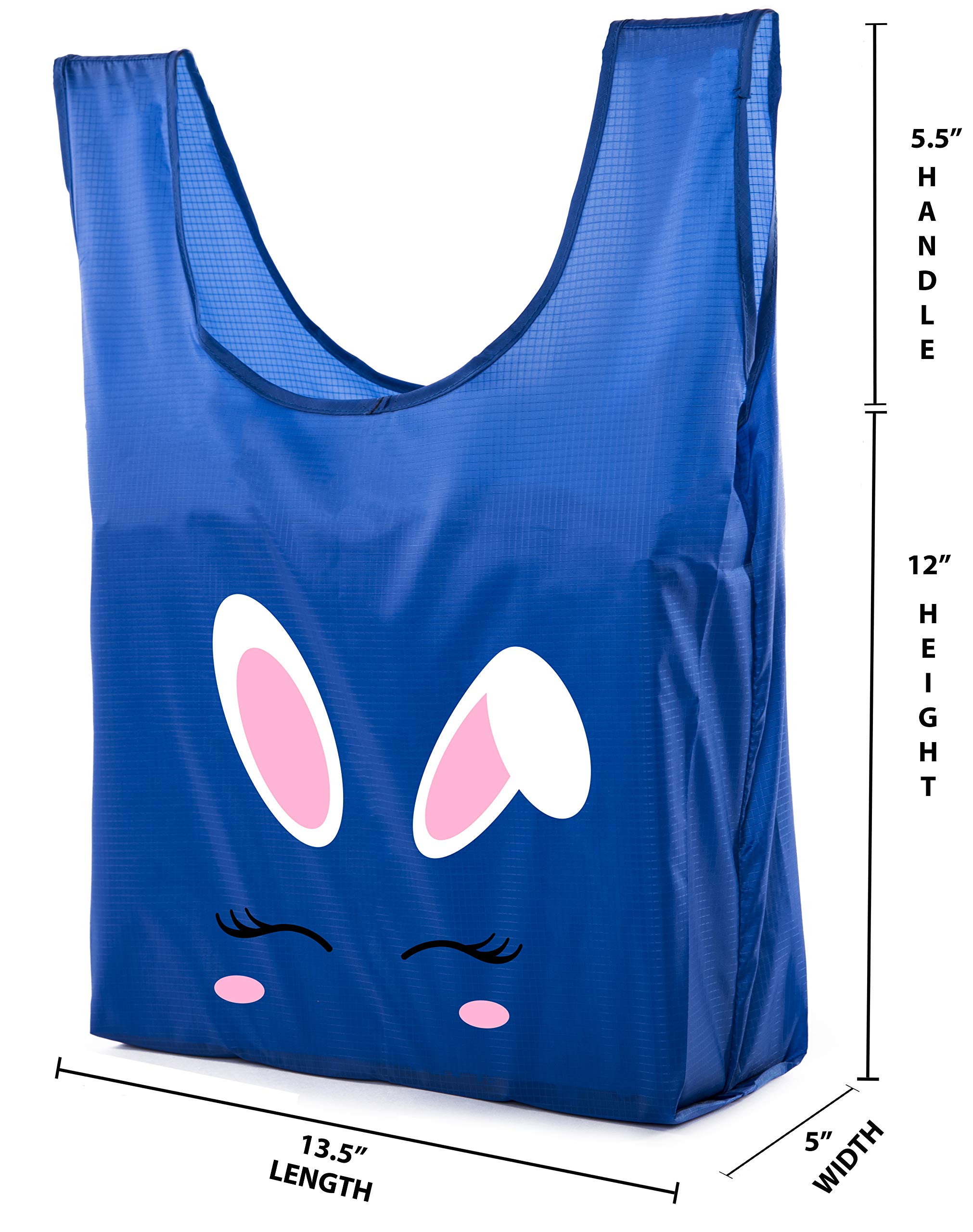 Easter Basket Bags - Bulk Reusable Grocery Tote Bags with Bunny Face Design for Easter Egg Hunt, Spring Parties & Gift Giving - Eco-Friendly Cotton Shopping Bags