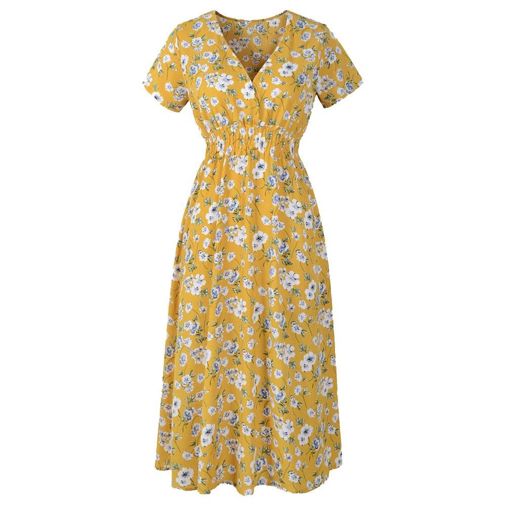 JURTEE Women's Floral Print V-Neck Summer Dress - Elegant Beach Party & Holiday Outfit for Ladies | Perfect for Vacations, Weddings, and Outdoor Events