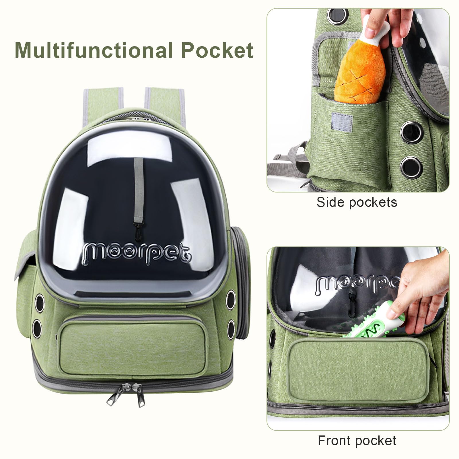 **Breathable Cat Backpack Carrier - Large Space Airline Approved Pet Travel Backpack for Cats & Small Dogs Up to 20 lbs, Foldable & Transparent Bubble Design (Green) - Perfect for Hiking, Travel & Vet Visits**