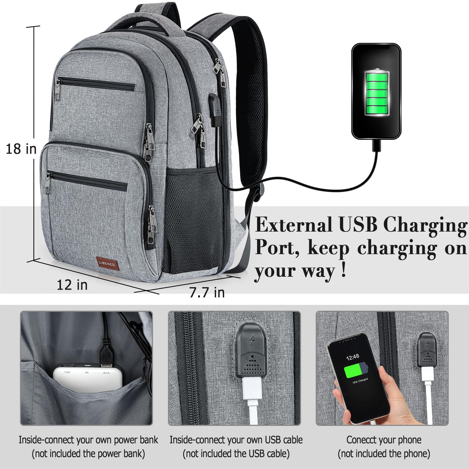 BIKROD Men's Waterproof Travel Backpack with USB Charging Port - TSA Approved Anti-Theft Laptop Backpack for Business & College, Fits 15.6 Inch Notebook - Perfect for Commuting, Air Travel & Daily Use (Grey)