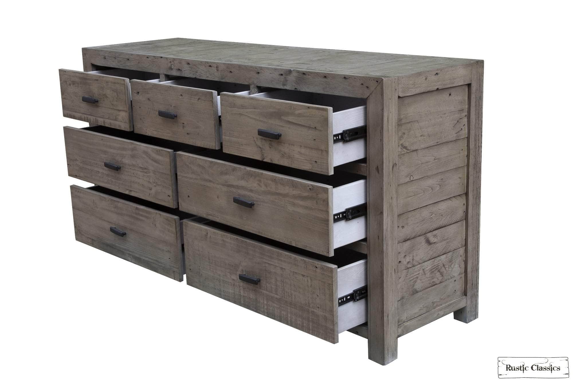 Whistler Reclaimed Wood 7-Drawer Dresser in Grey - Vintage Style Bedroom Furniture for Storage & Organization